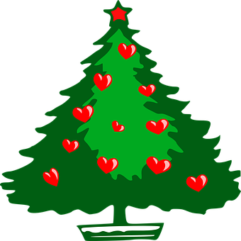 Christmas Tree With Hearts Decoration PNG