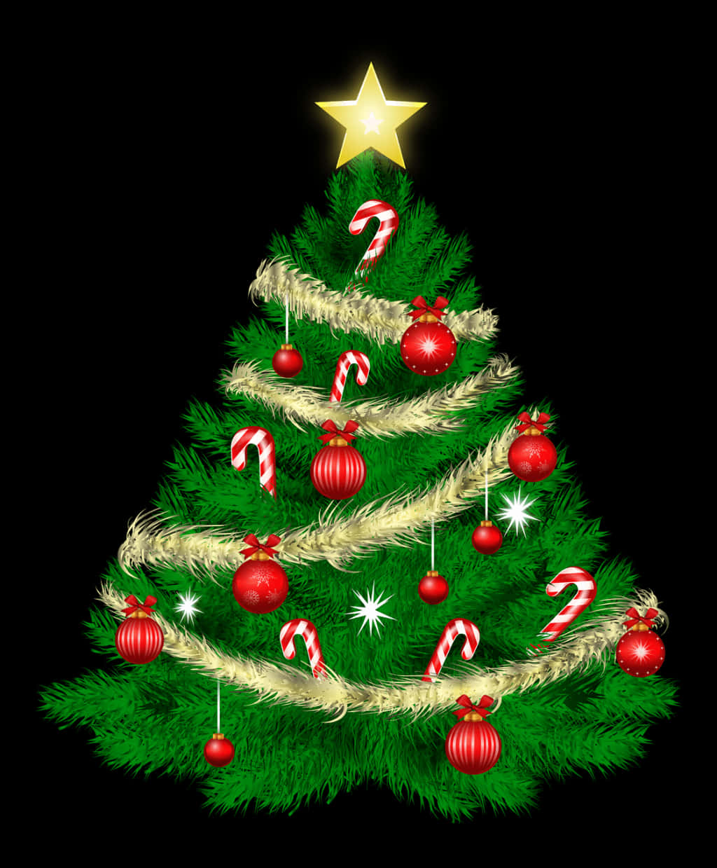 Christmas Tree With Red Ornamentsand Candy Canes PNG