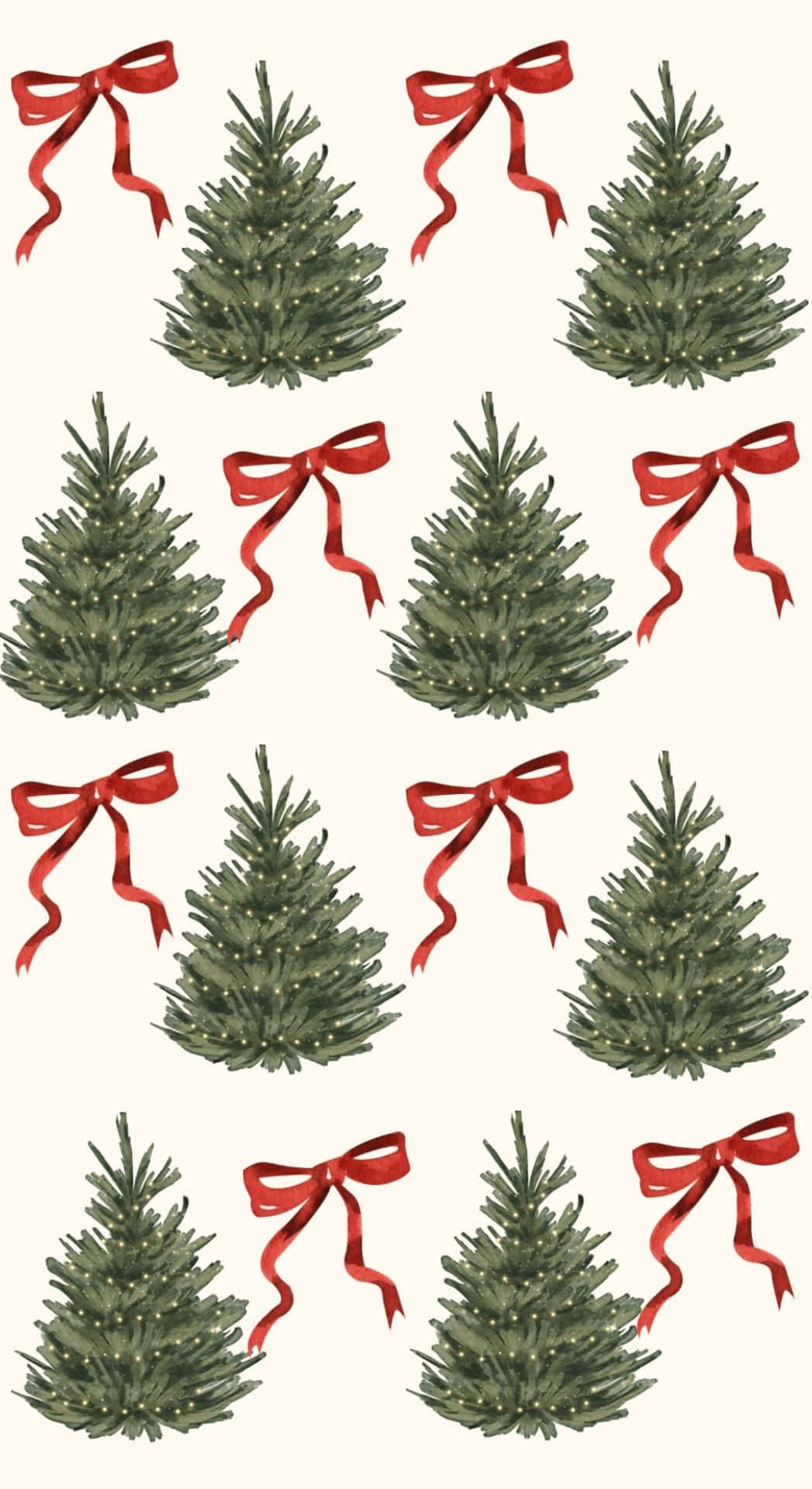 Christmas Trees And Red Bows Wallpaper