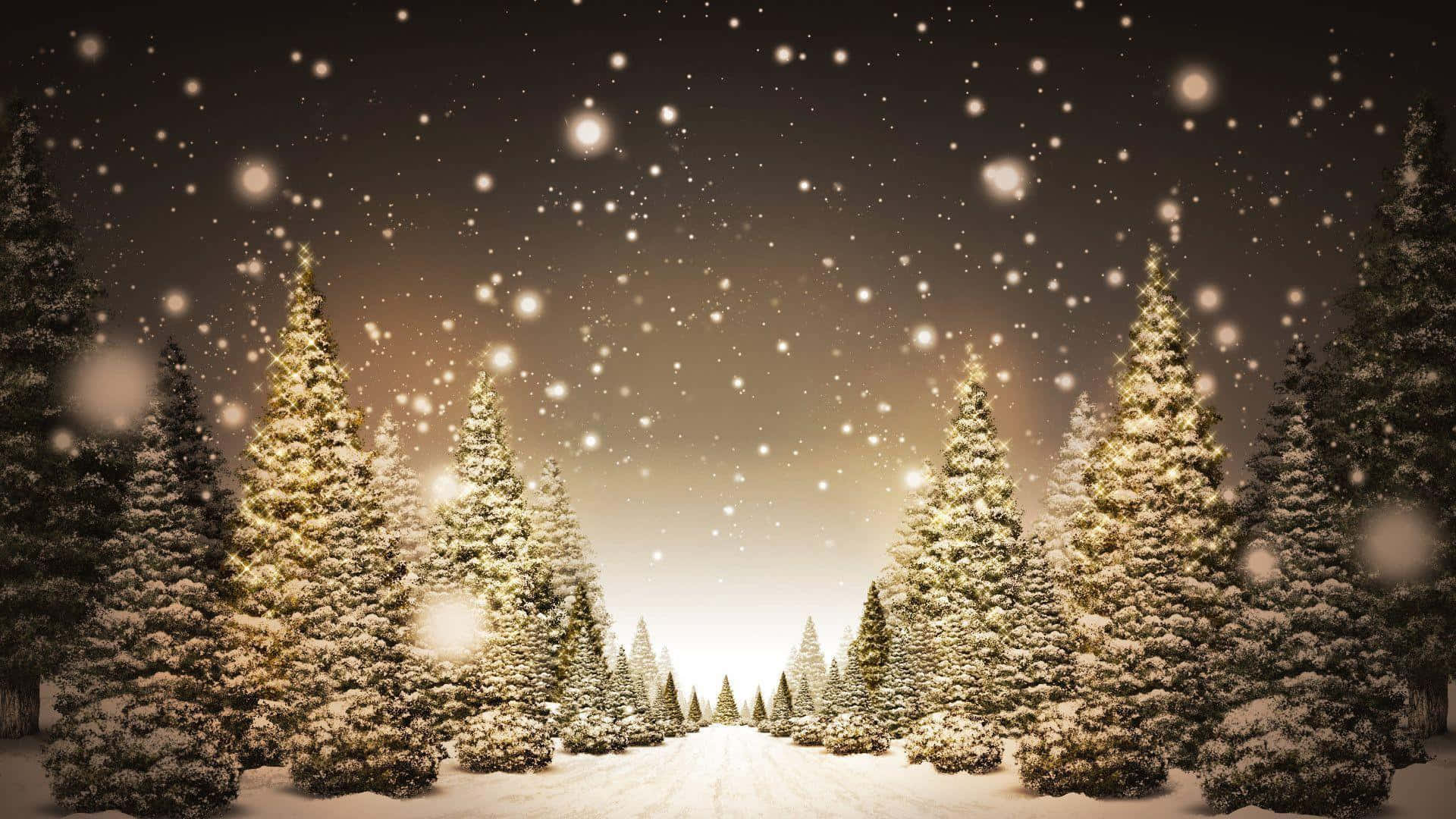 Christmas Trees Gold Snowflakes Picture