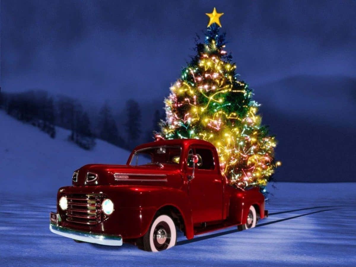 Christmas Trees Red Truck Picture