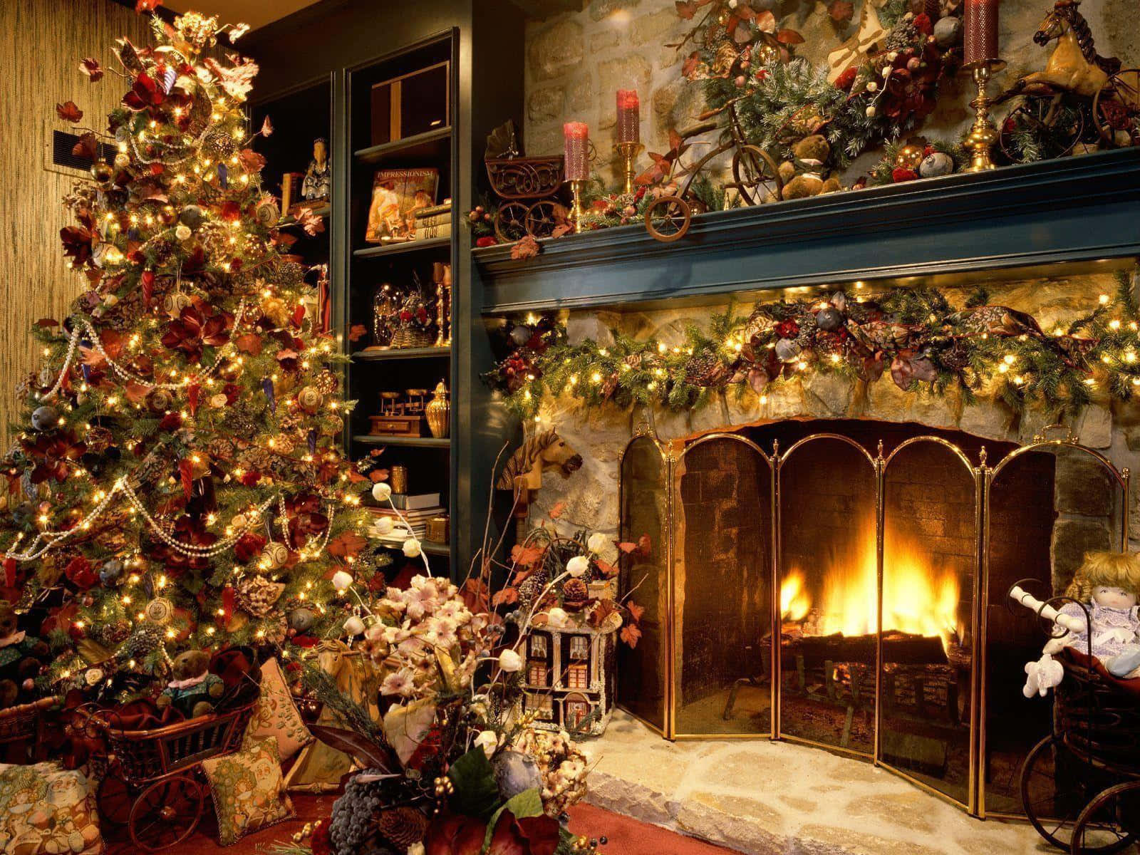 Christmas Trees Cozy Fireplace Picture