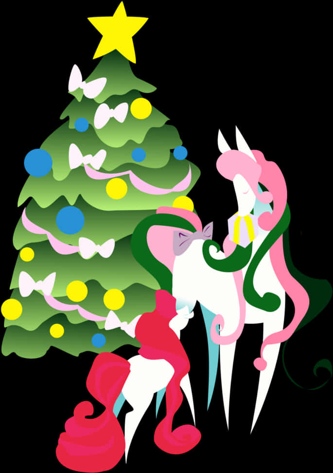 Christmas Unicorn Tree Vector PNG