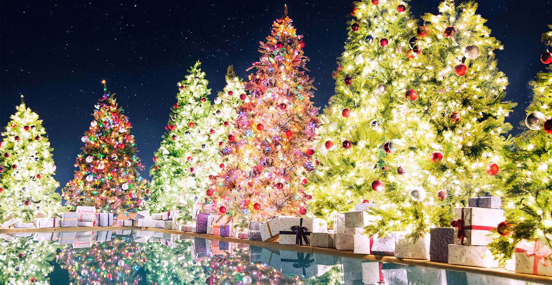 Jullovzoom-bakgrund Färgglada Träd