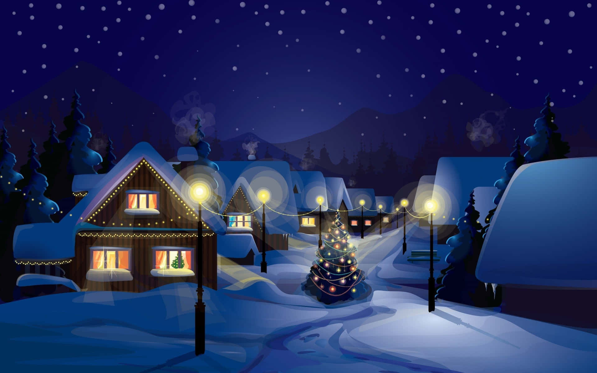 “A picturesque Christmas village full of festive cheer.” Wallpaper