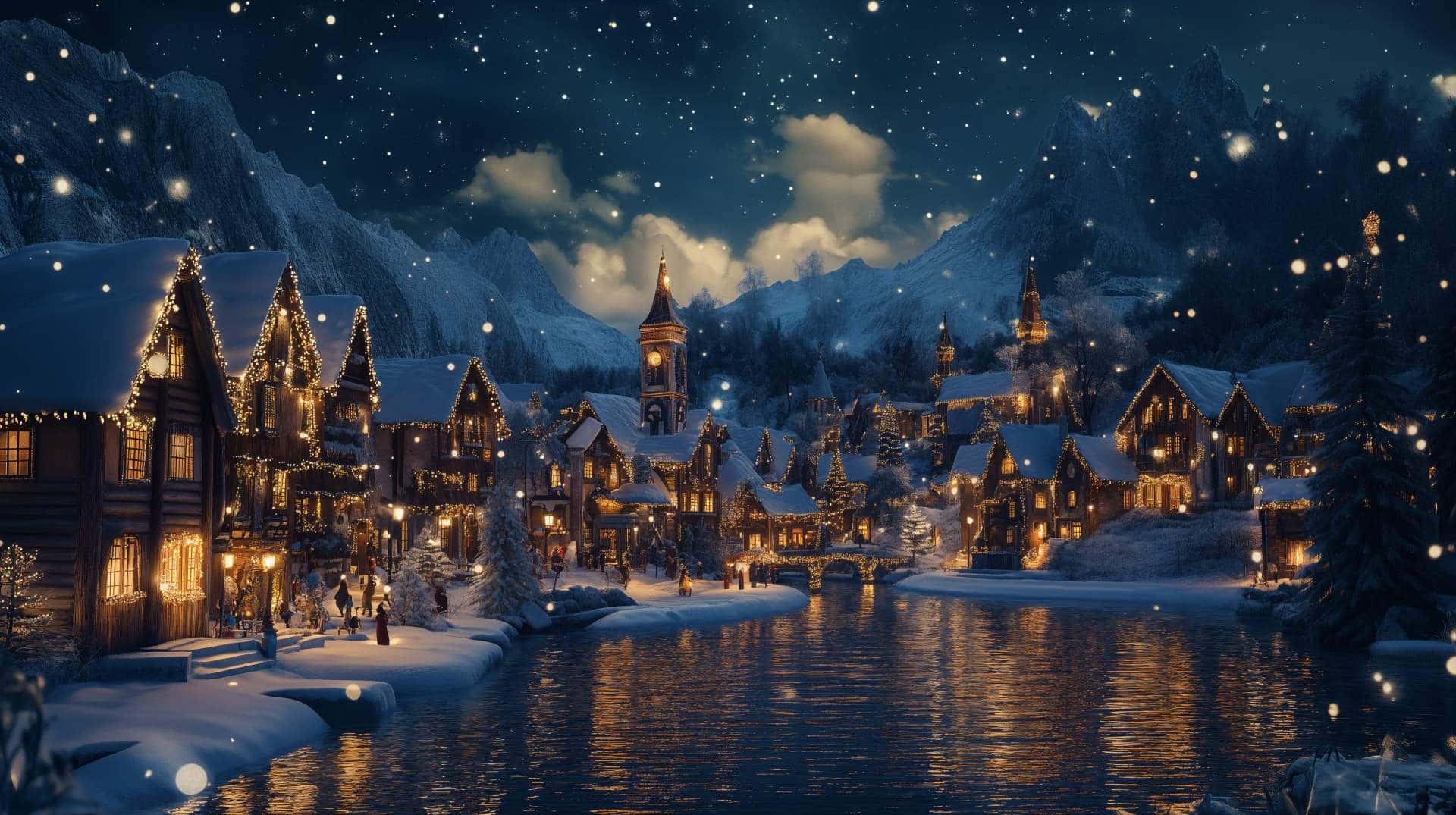 Christmas Village At Night Wallpaper