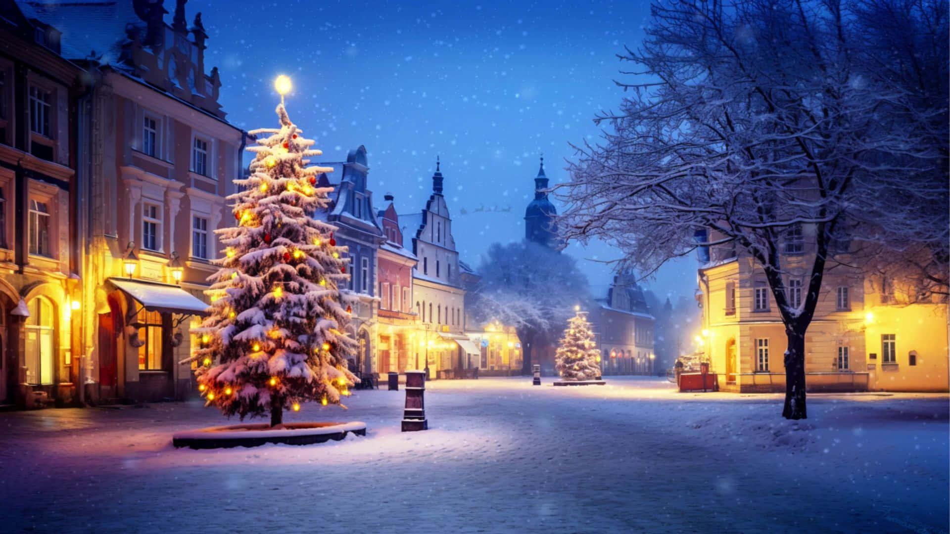 Christmas Village At Night Wallpaper
