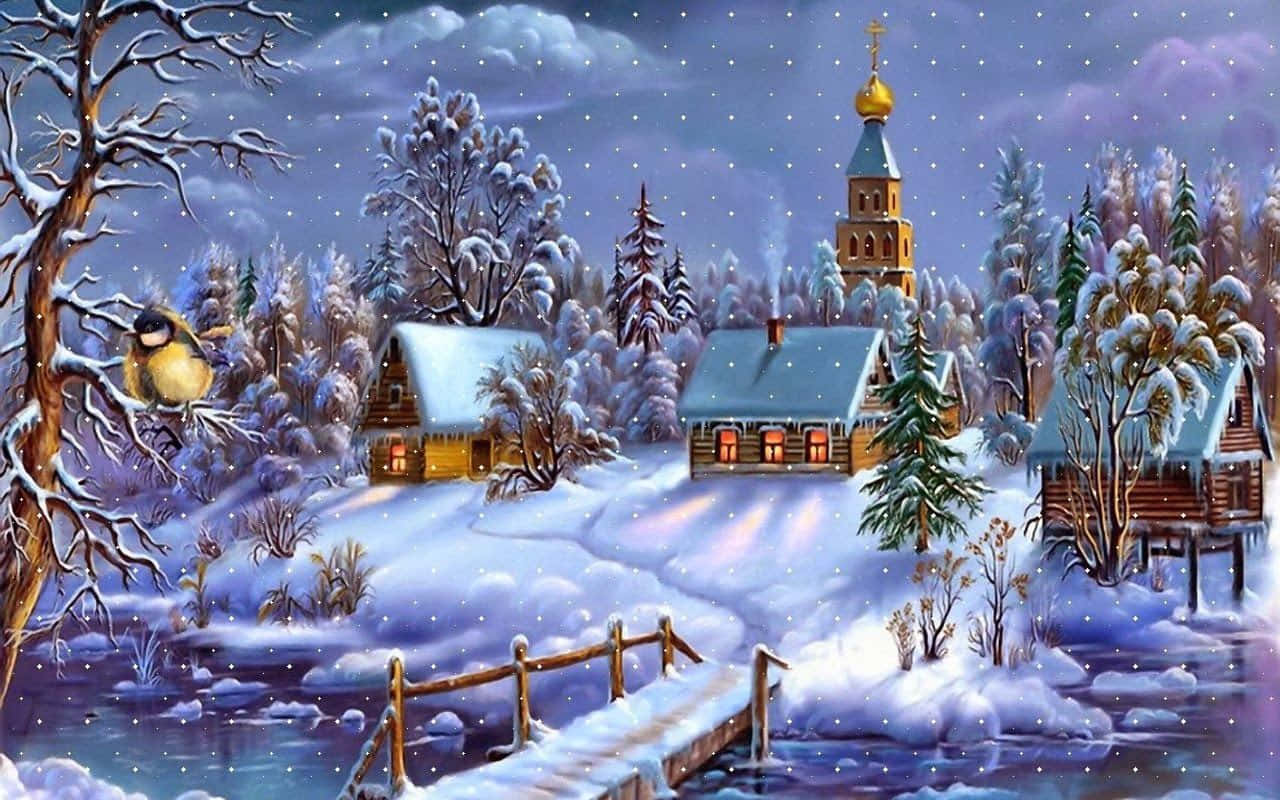 Ferie magi fanget i et fjernt jule landsby Wallpaper
