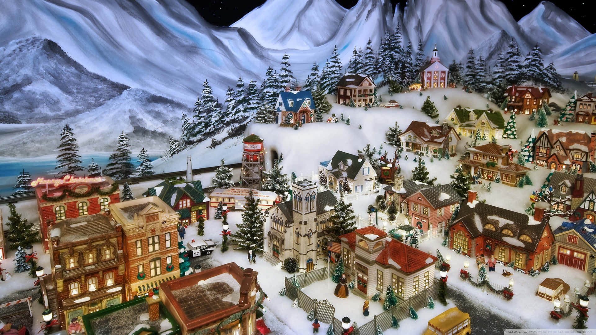 Take a Trip to a Magical Christmas Village Wallpaper