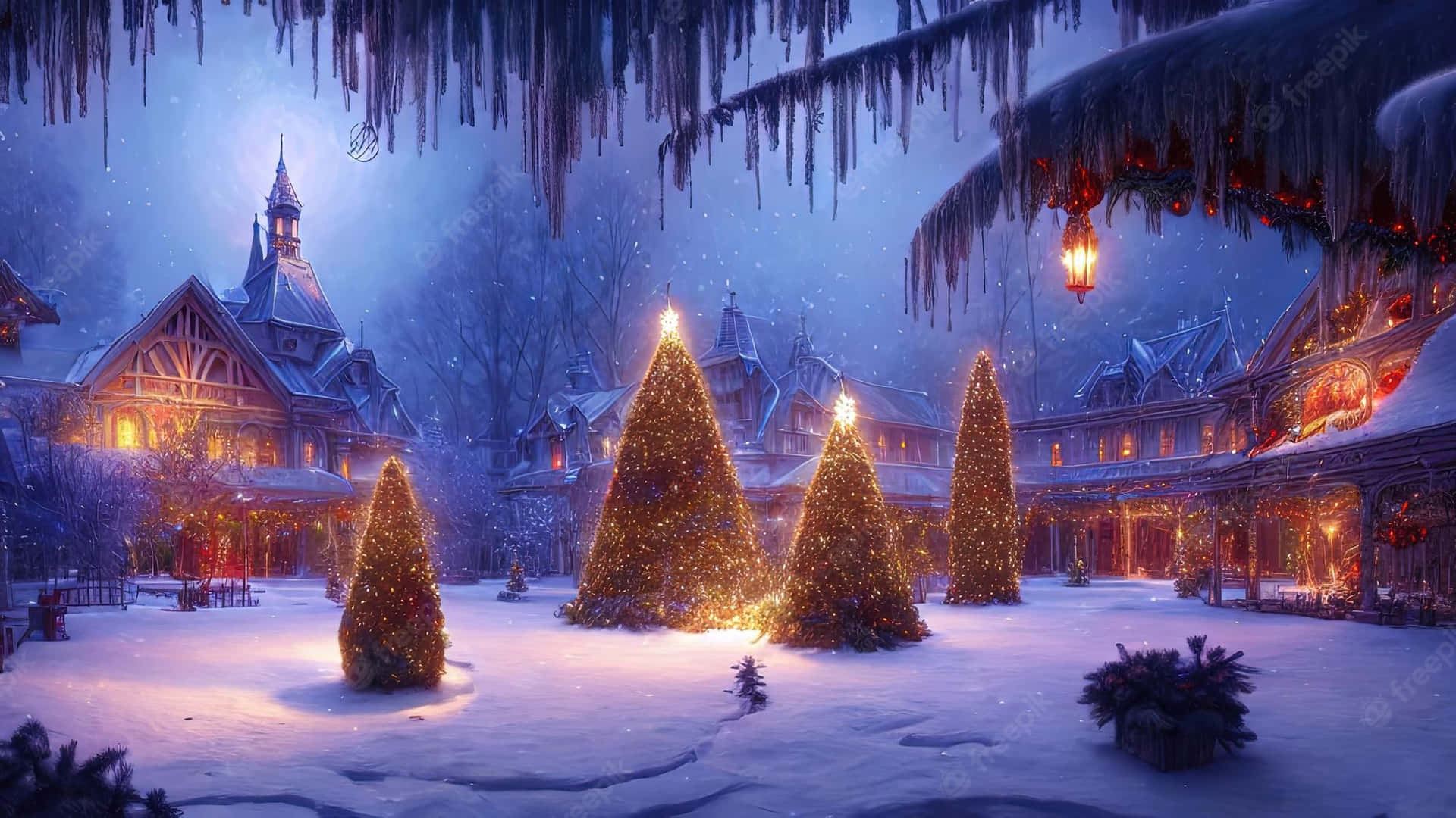 Welcome to the tranquil Christmas Village Wallpaper