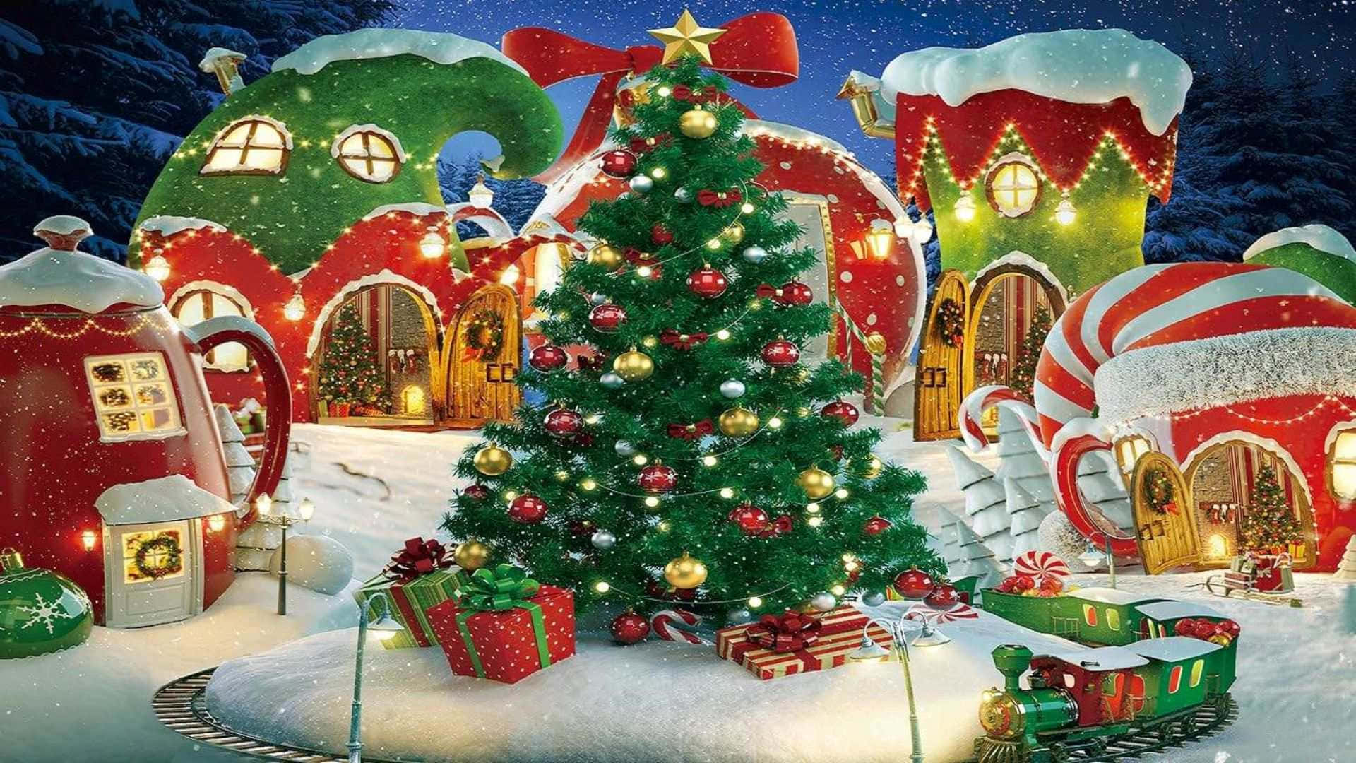 Christmas Village Holiday Scene Wallpaper