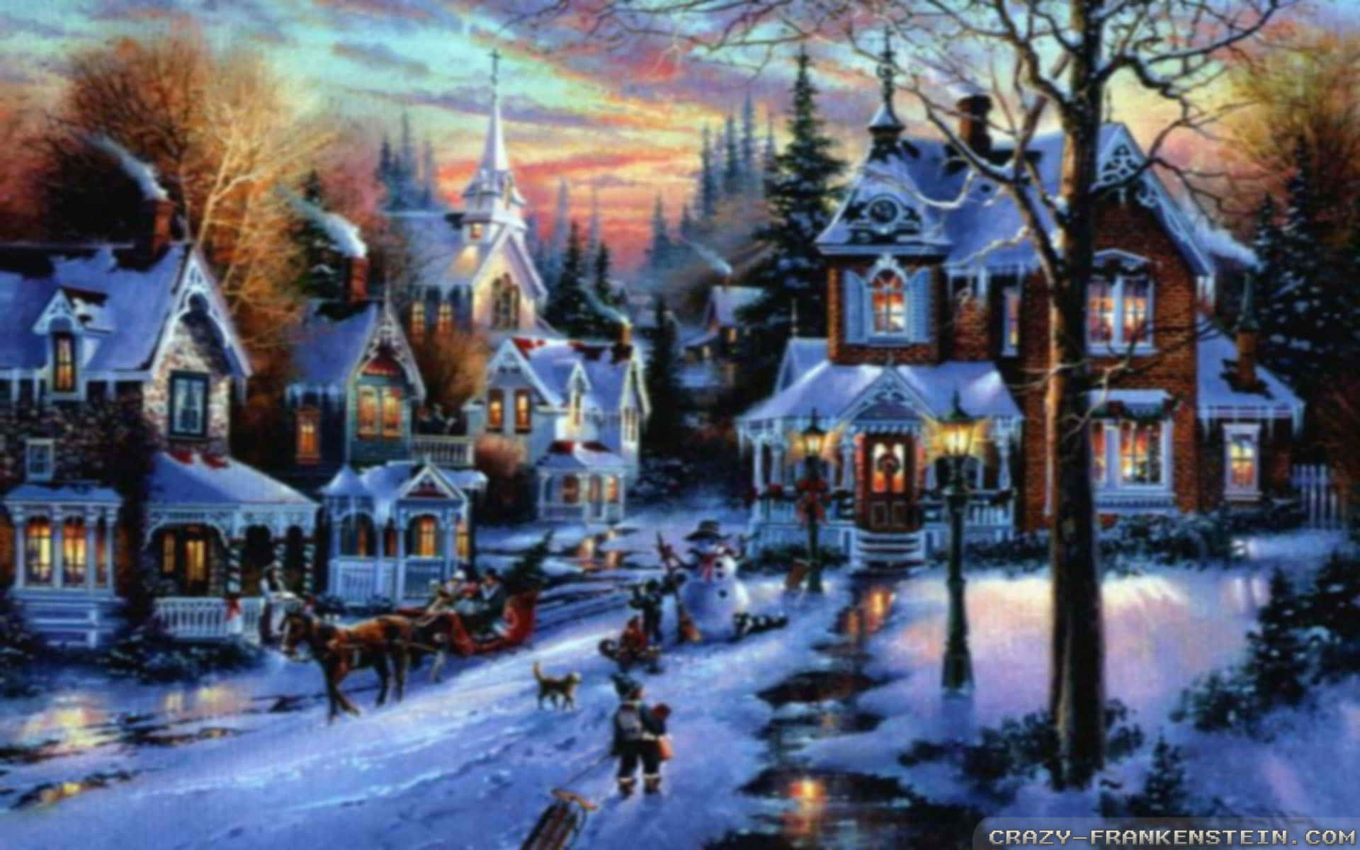 Enjoy the magical beauty of a Christmas Village Wallpaper