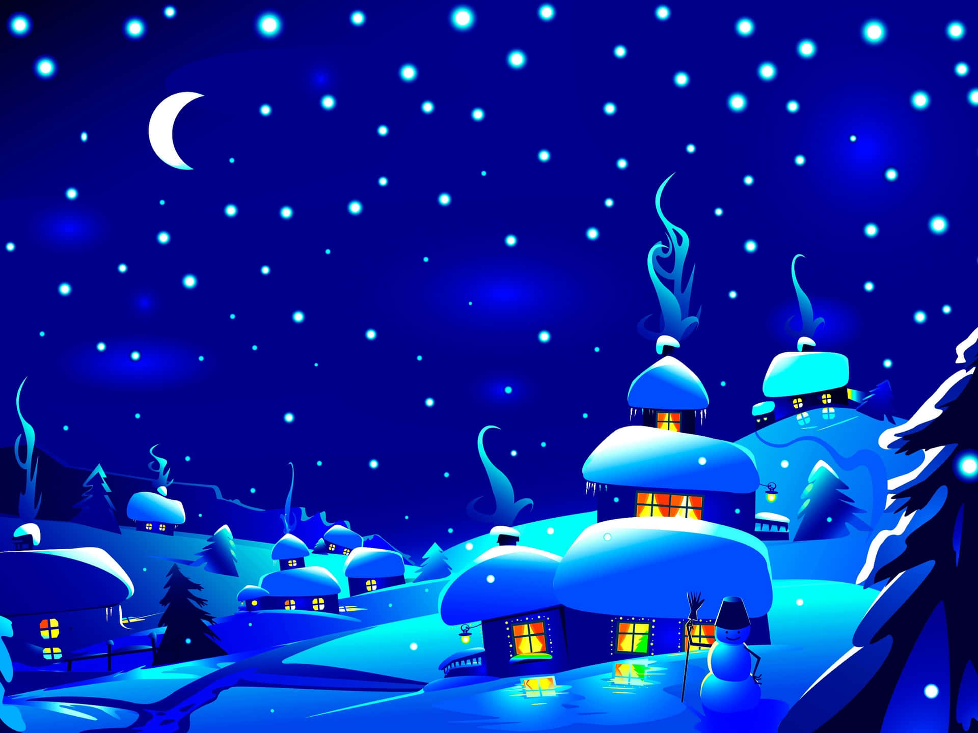A Snowy Winter Scene With Snow And Snowmen Wallpaper