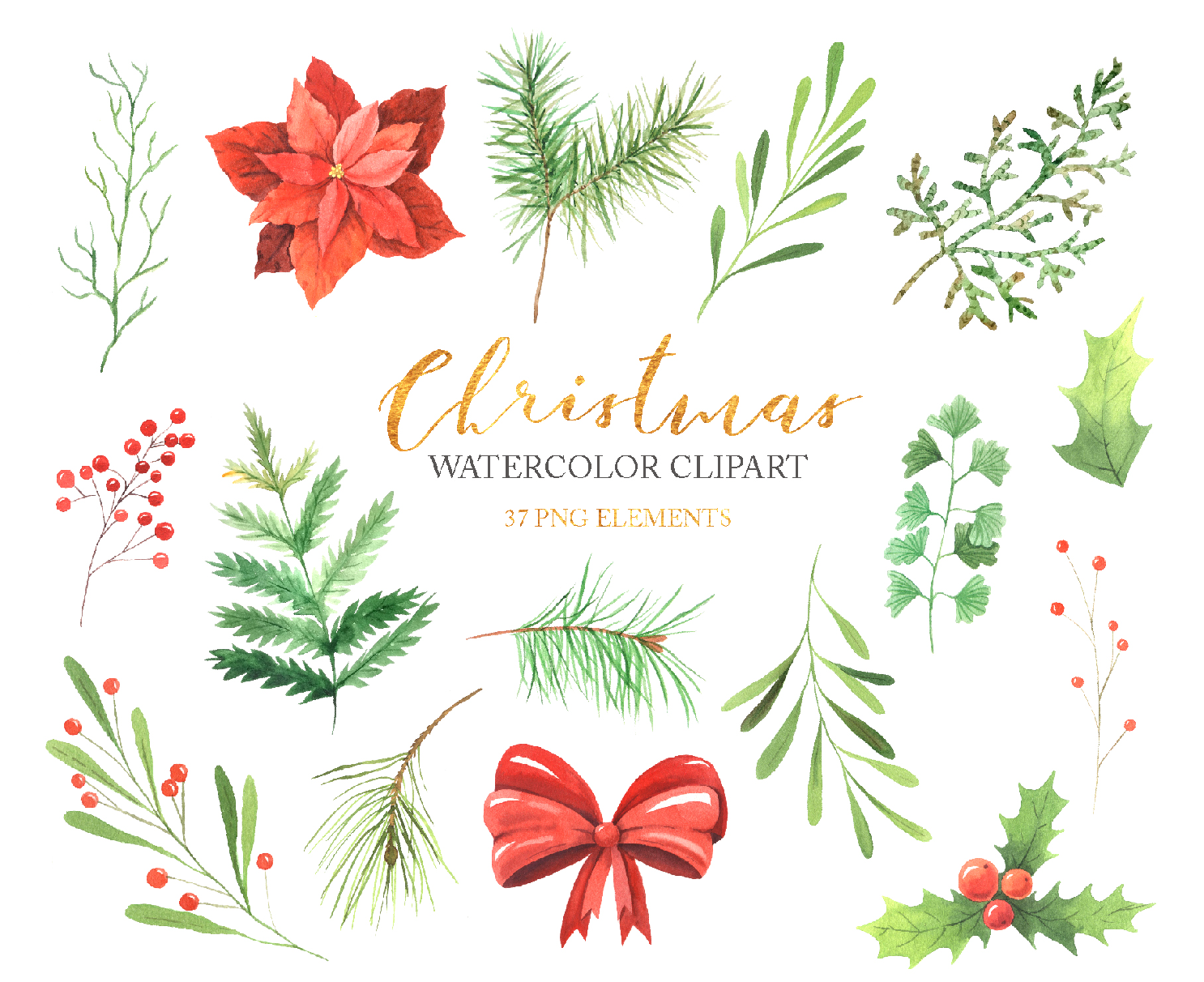 Christmas Watercolor Clipart Collection PNG