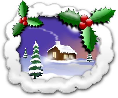 Christmas Winter Cottage Scene PNG