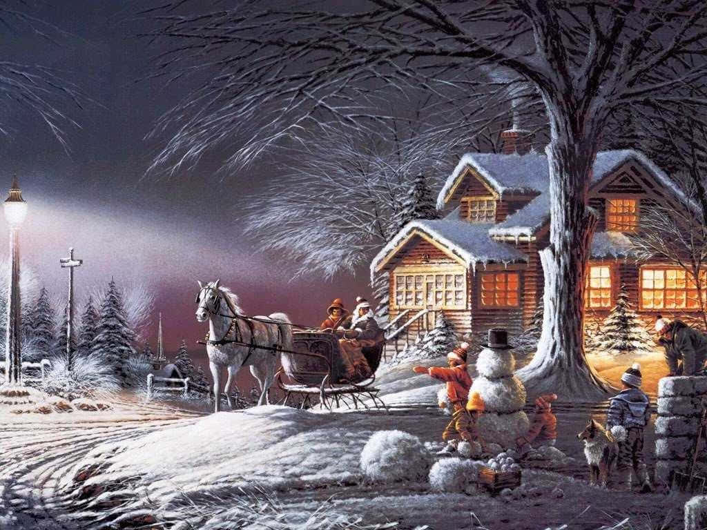Unparaíso Invernal Cubierto De Nieve Decorado Para Navidad. Fondo de pantalla