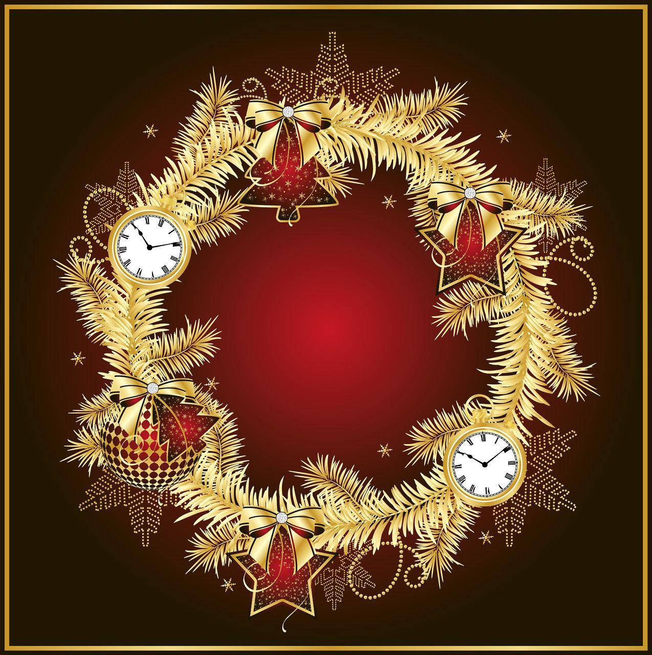Exquisite Golden Christmas Wreath Wallpaper