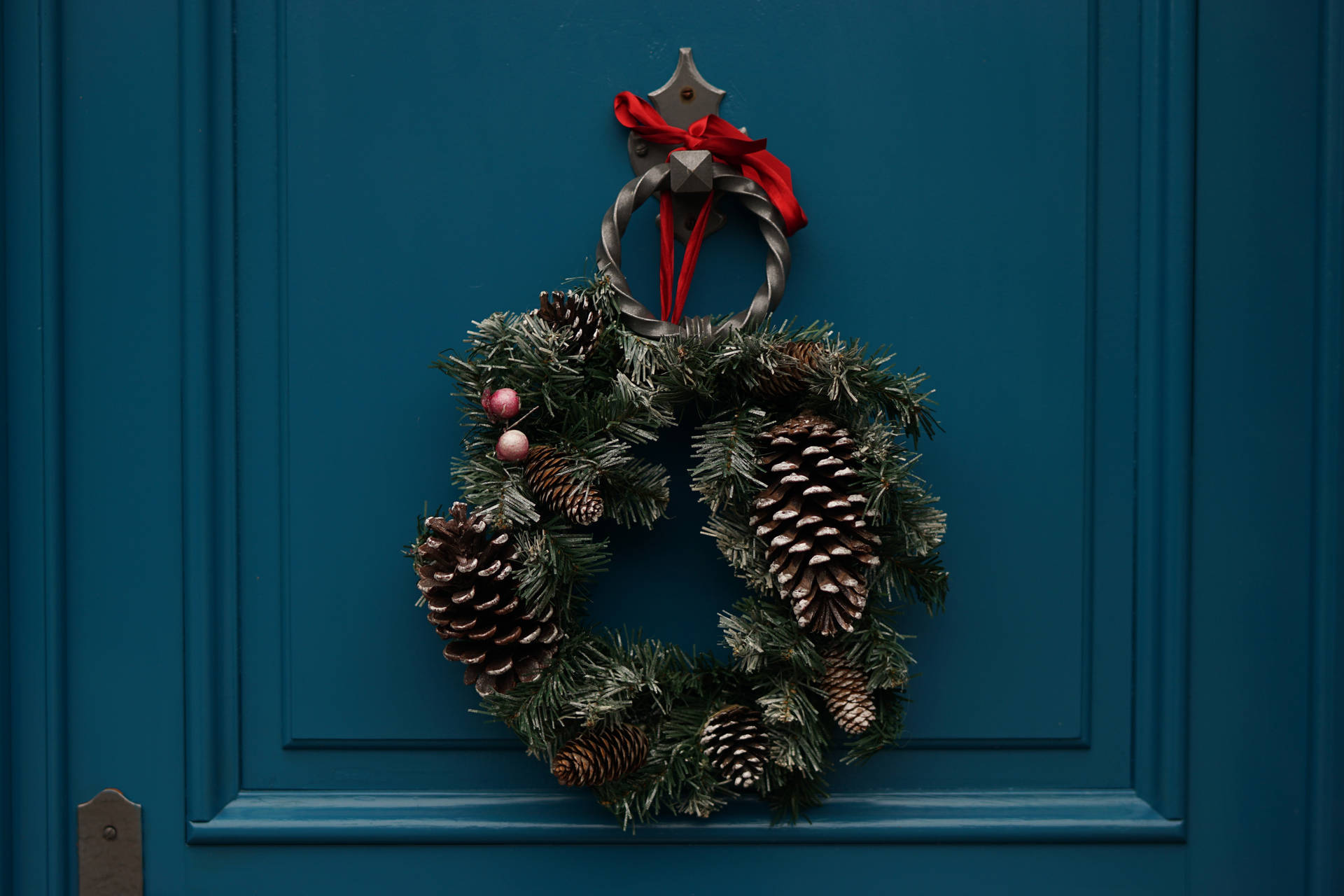 Christmas Wreath On Door Background