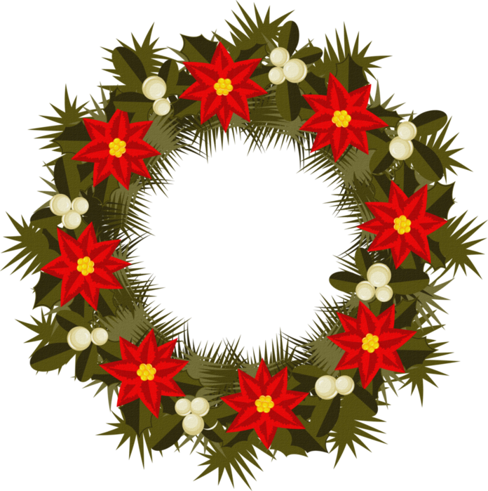 Christmas Wreath Red Poinsettias PNG