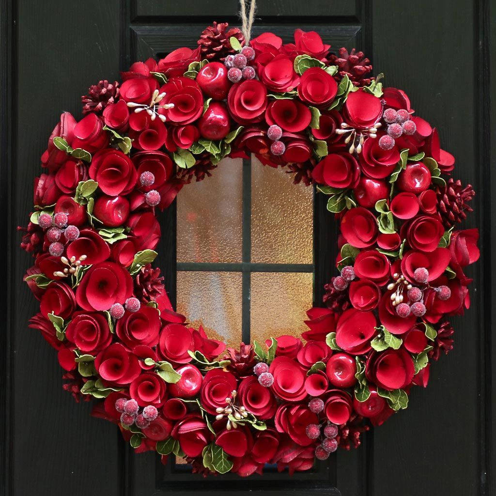 Christmas Wreath Red Roses Wallpaper