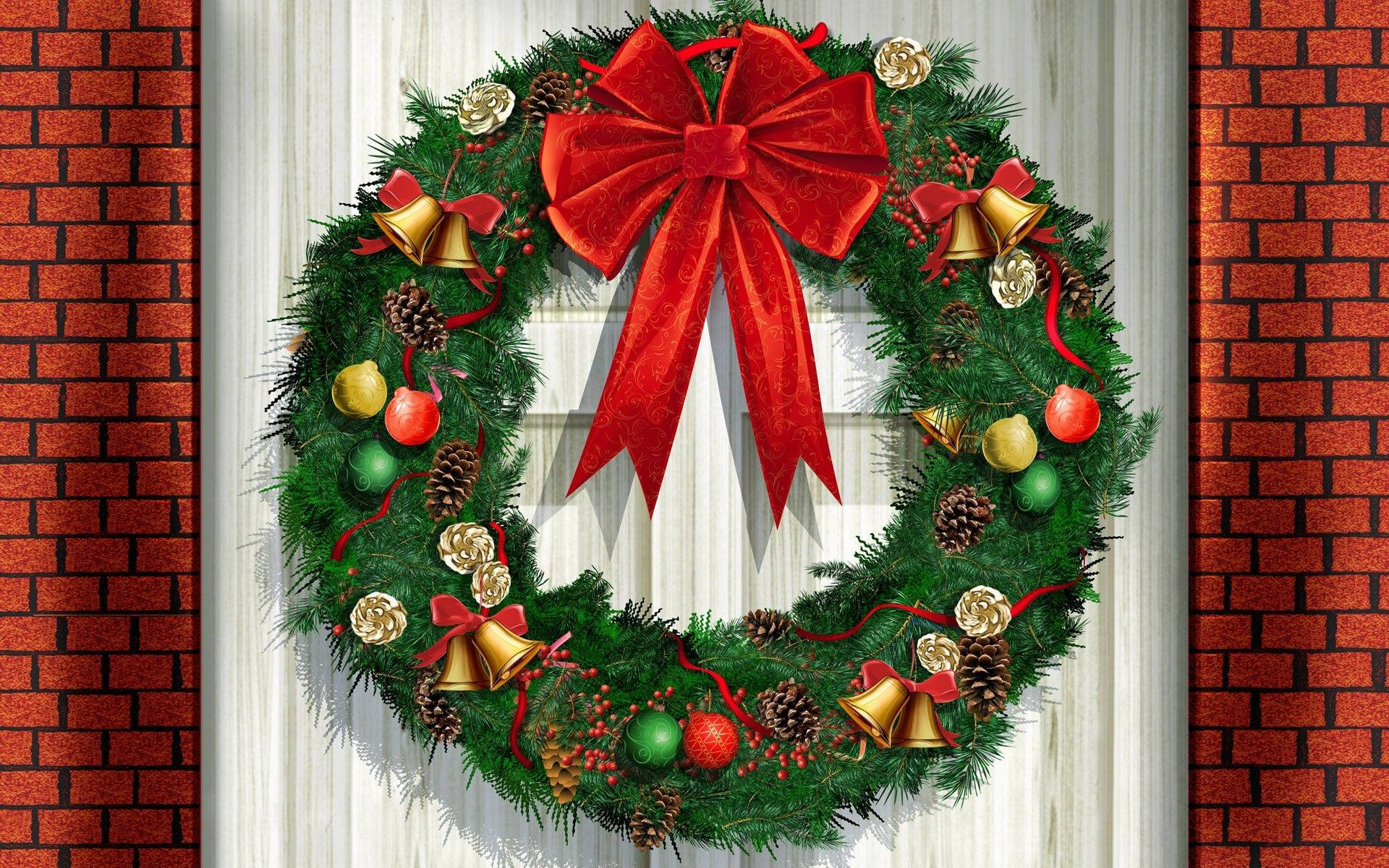 Christmas Wreath With Ribbon Wallpaper