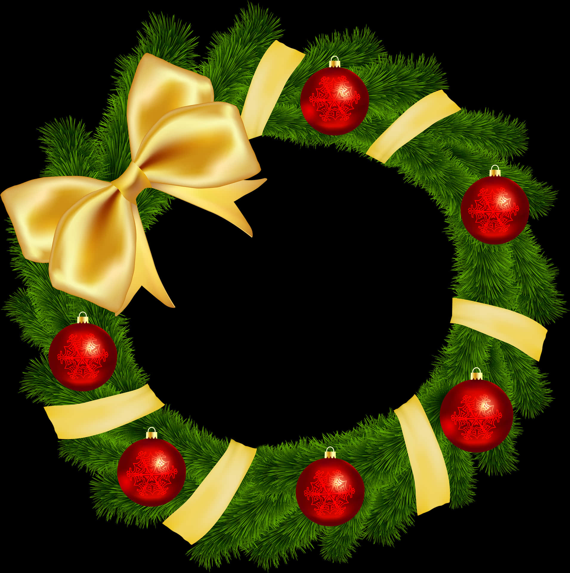 Christmas Wreathwith Red Baublesand Gold Bow PNG