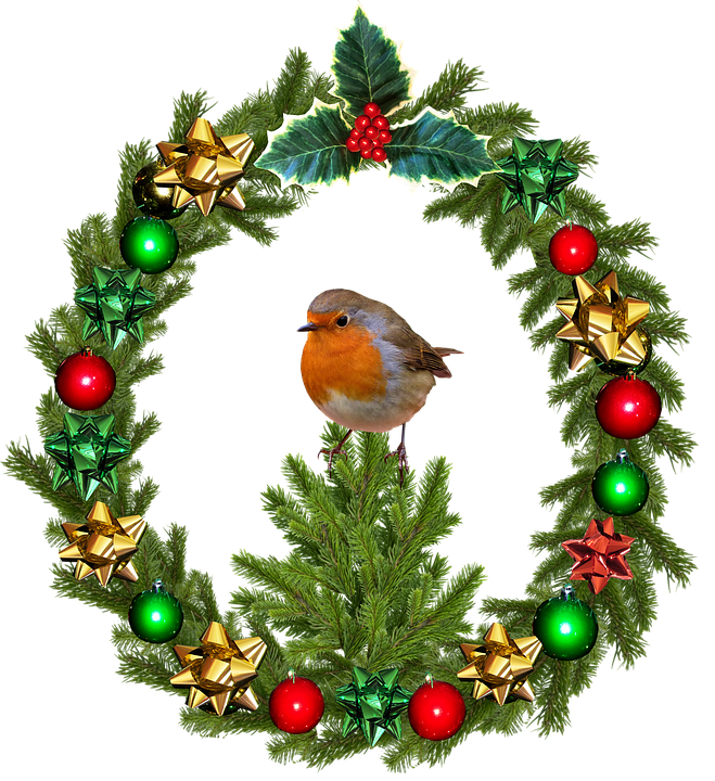 Christmas Wreathwith Robin Bird.png PNG