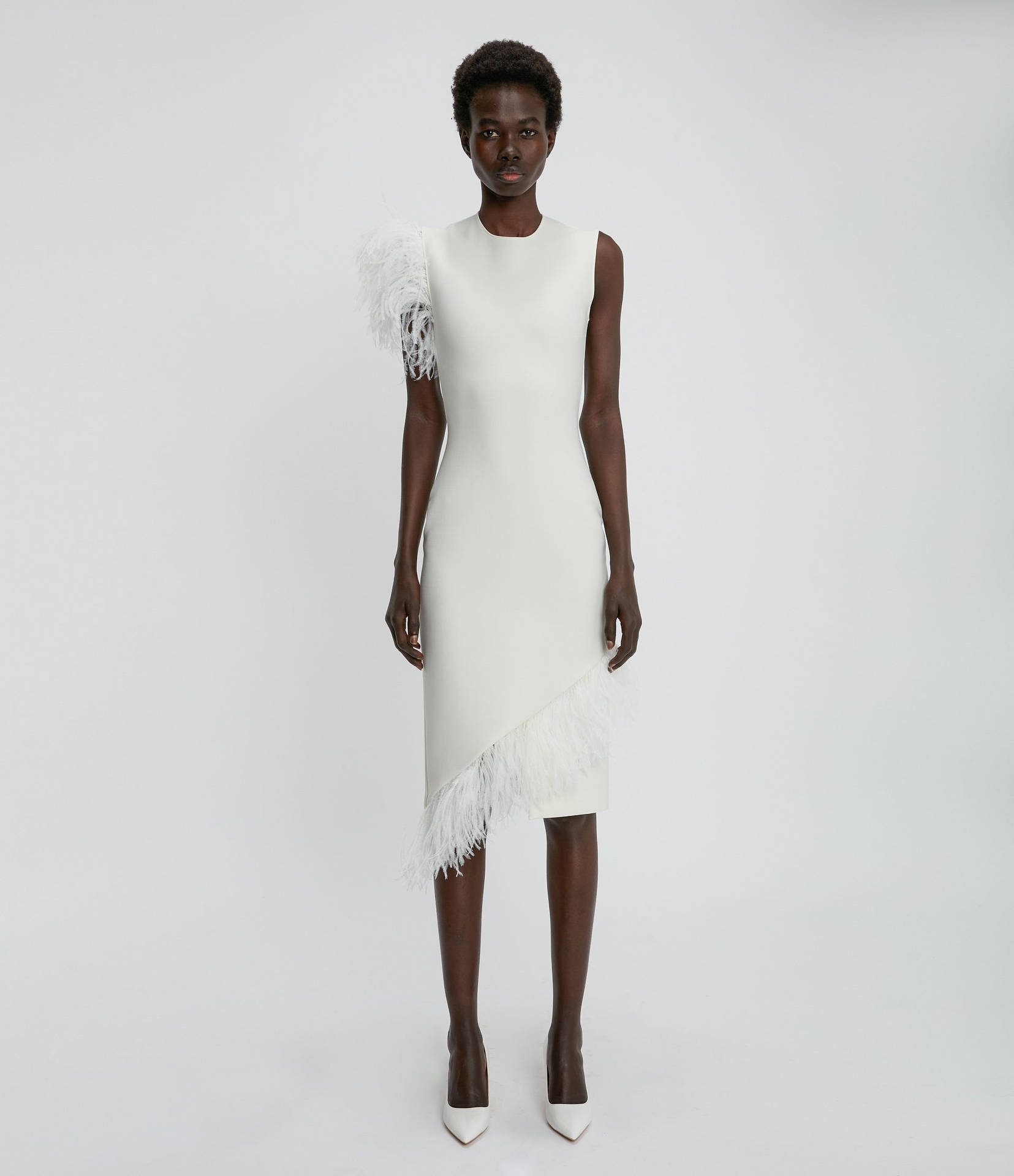 Christopher Kane White Dress With Feathers Background