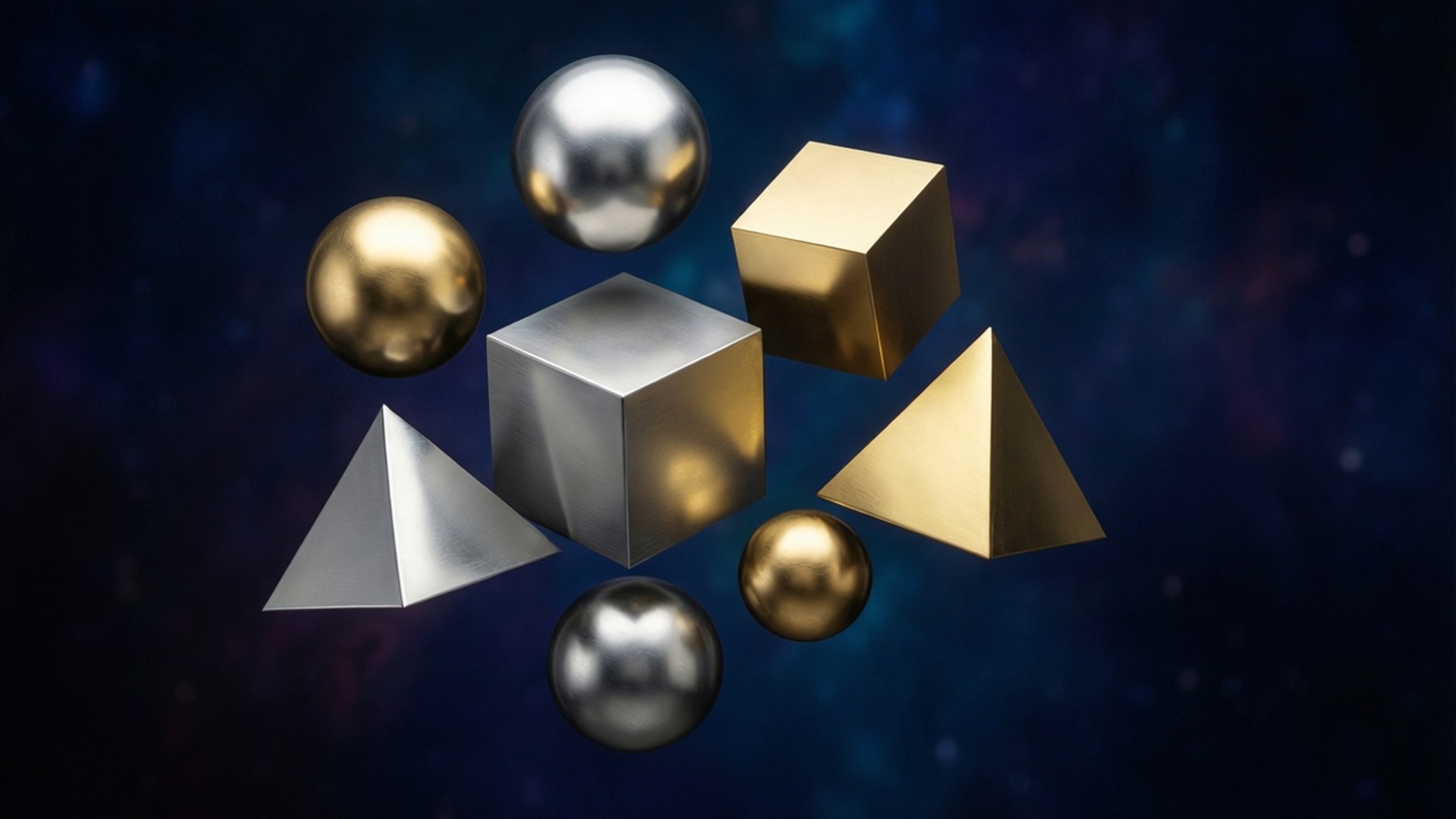 Krom Geometri Bakgrundsbilder — Flytande geometriska metalliska former i krom och guld