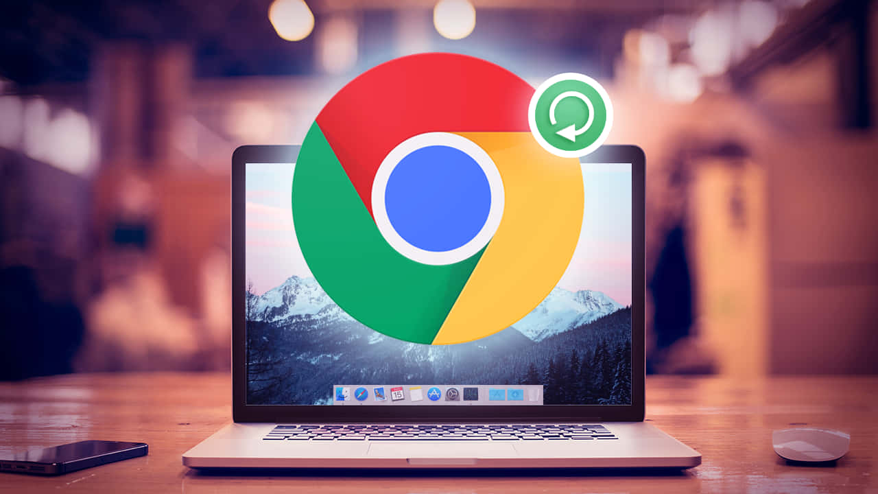 Bildav Chrome-logotypen På En Ljusblå Bakgrund.