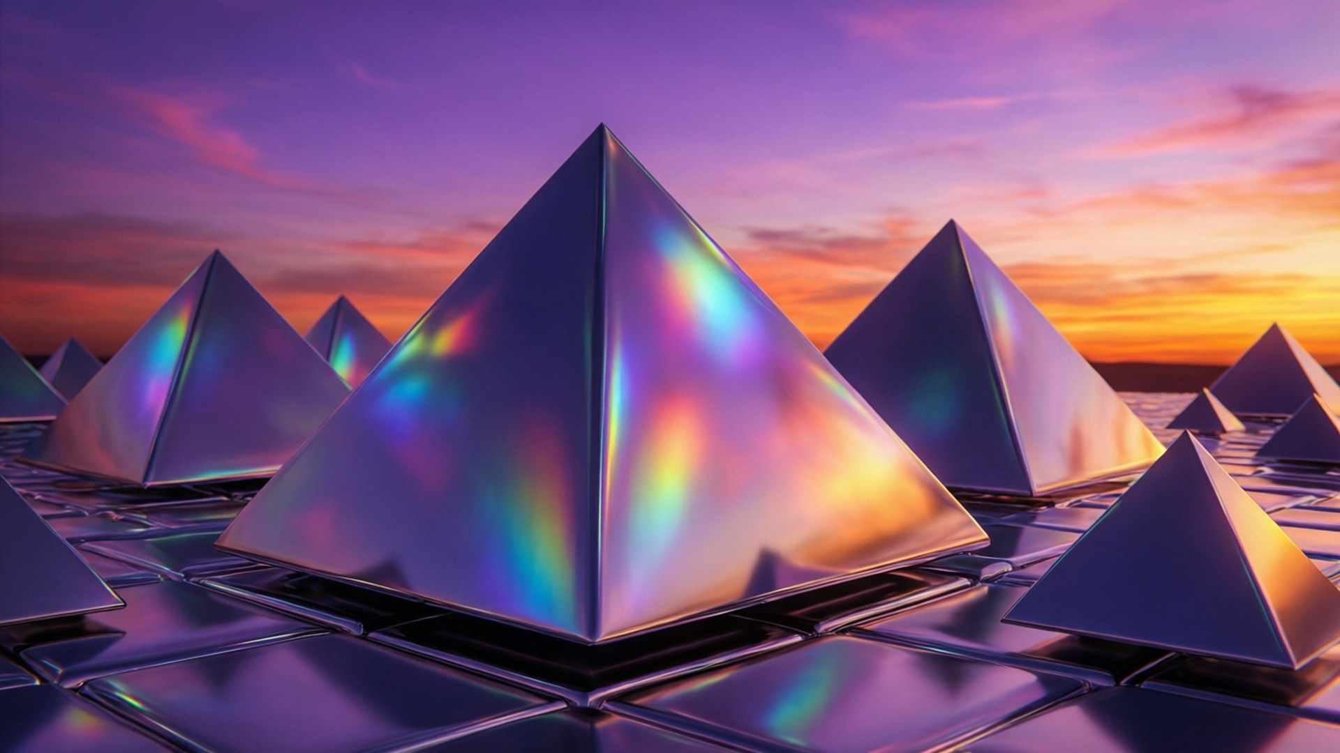 Chrome Pyramids Sunset Fonds d'écran