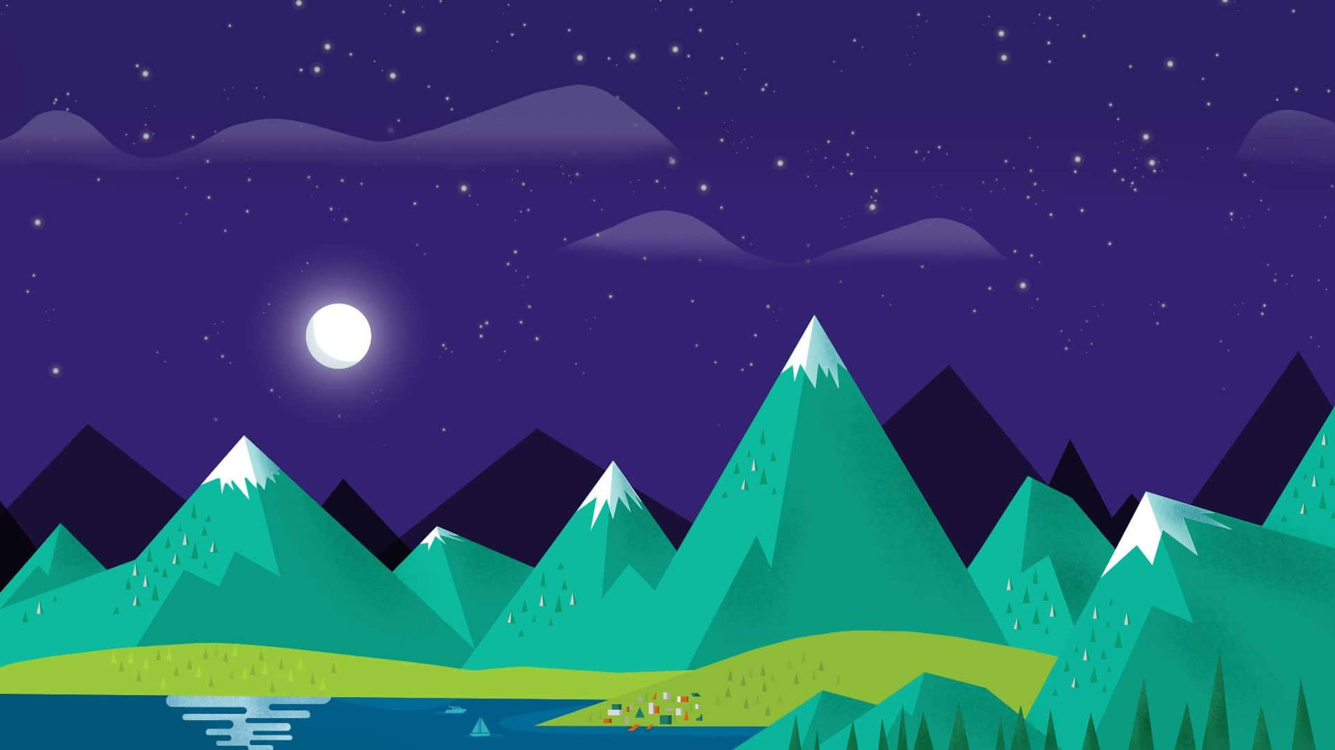 A Night Scene With Mountains And A Lake