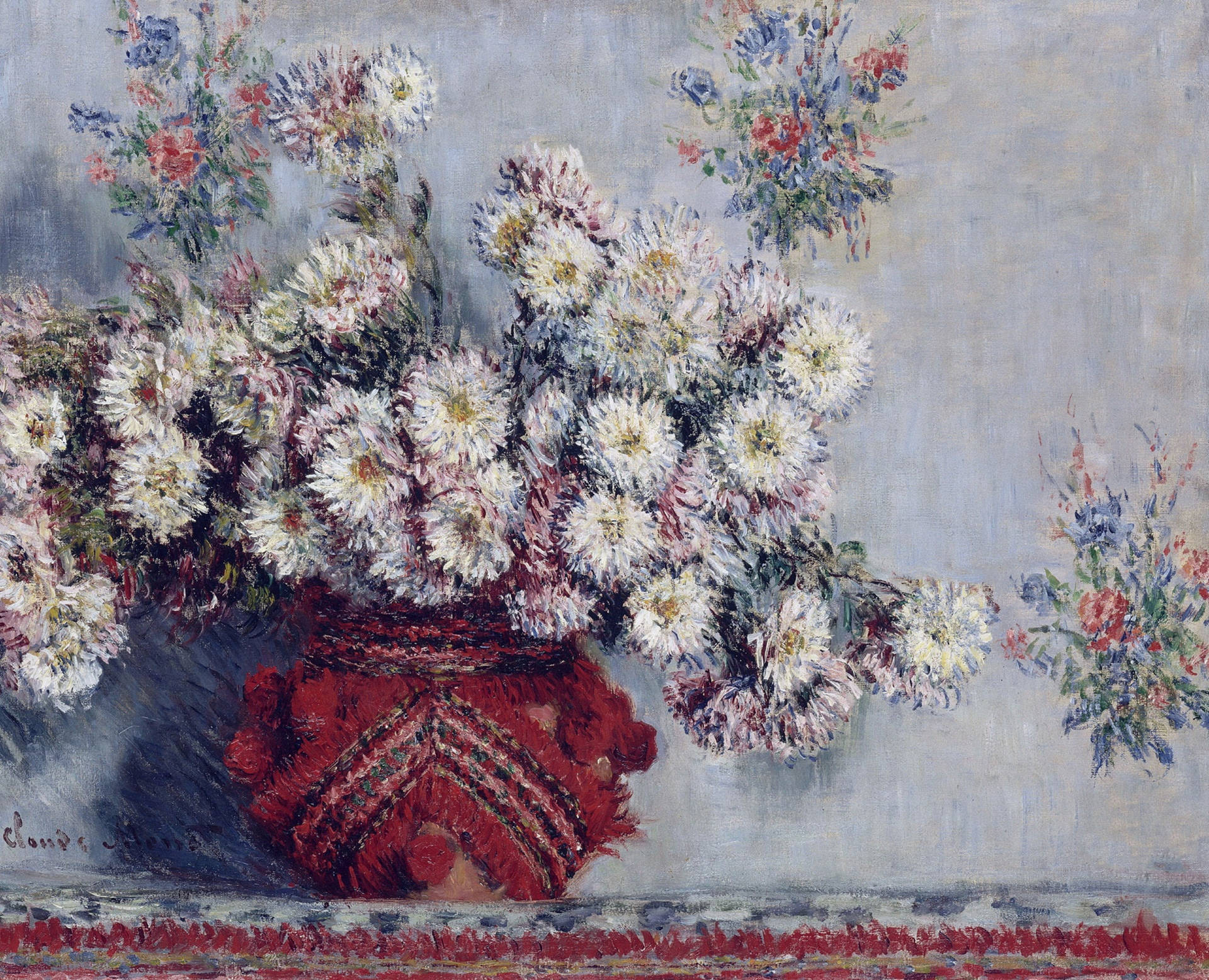Chrysanthemums 1878 Monet maleri tapet Wallpaper