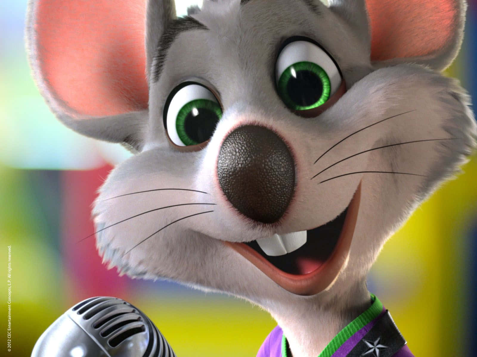 a cartoon mouse holding a microphone