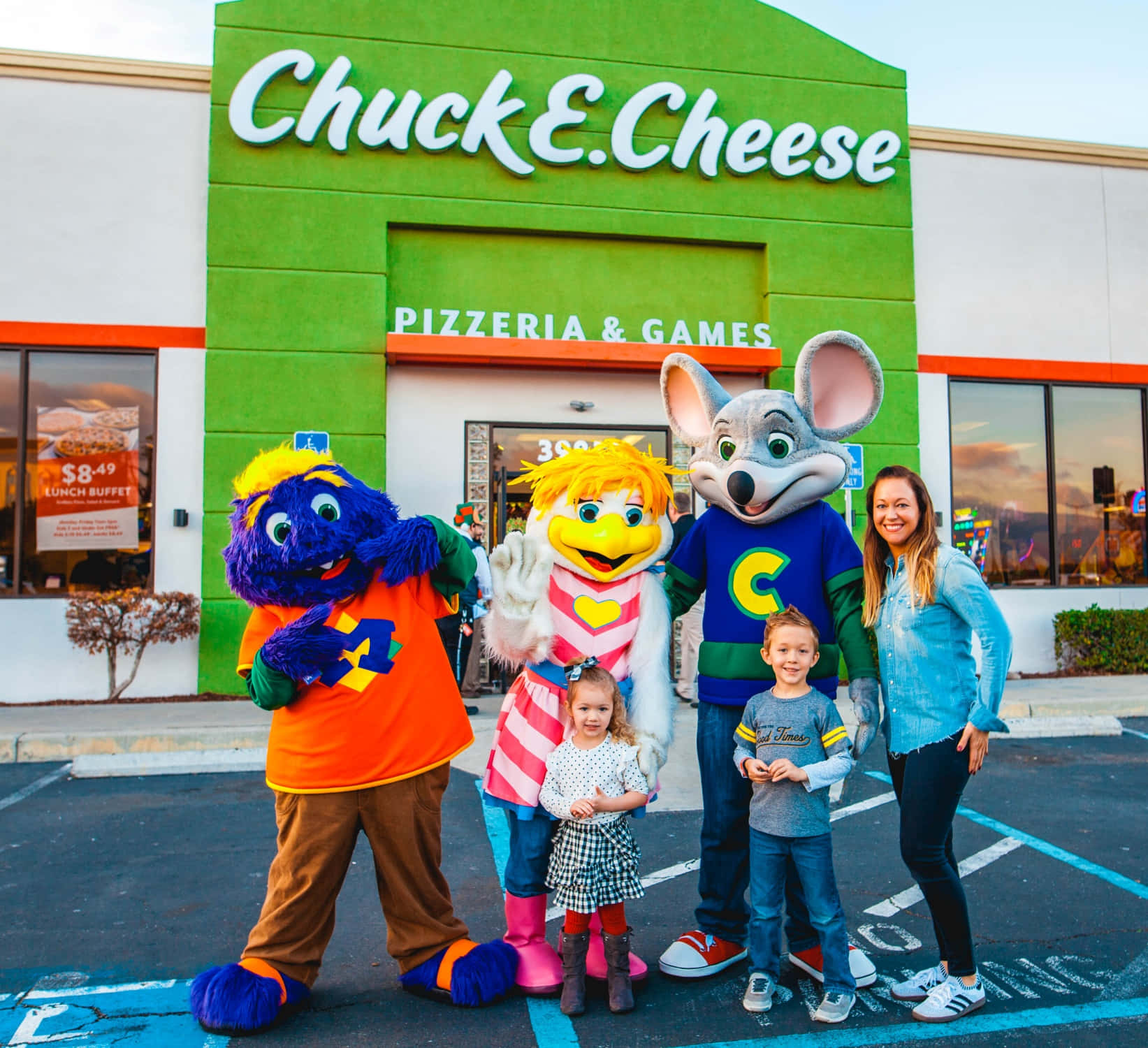 "Come for the fun and games at Chuck E Cheese!"