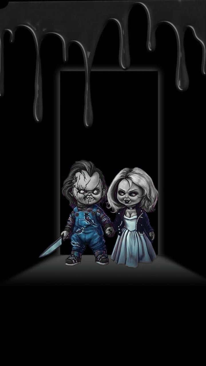 Chucky And Tiffany Dark Horror Art Background