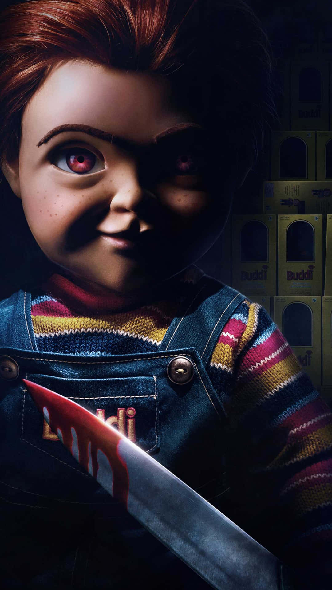 Chucky filmplakat med en skræmmende klovn, der holder et kniv Wallpaper