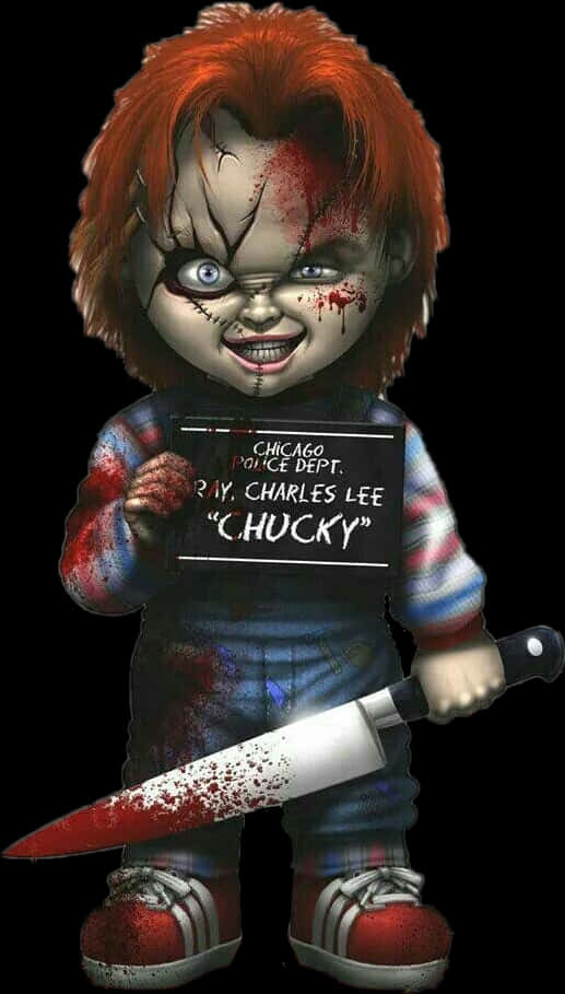 Chucky Doll Holding Knife PNG