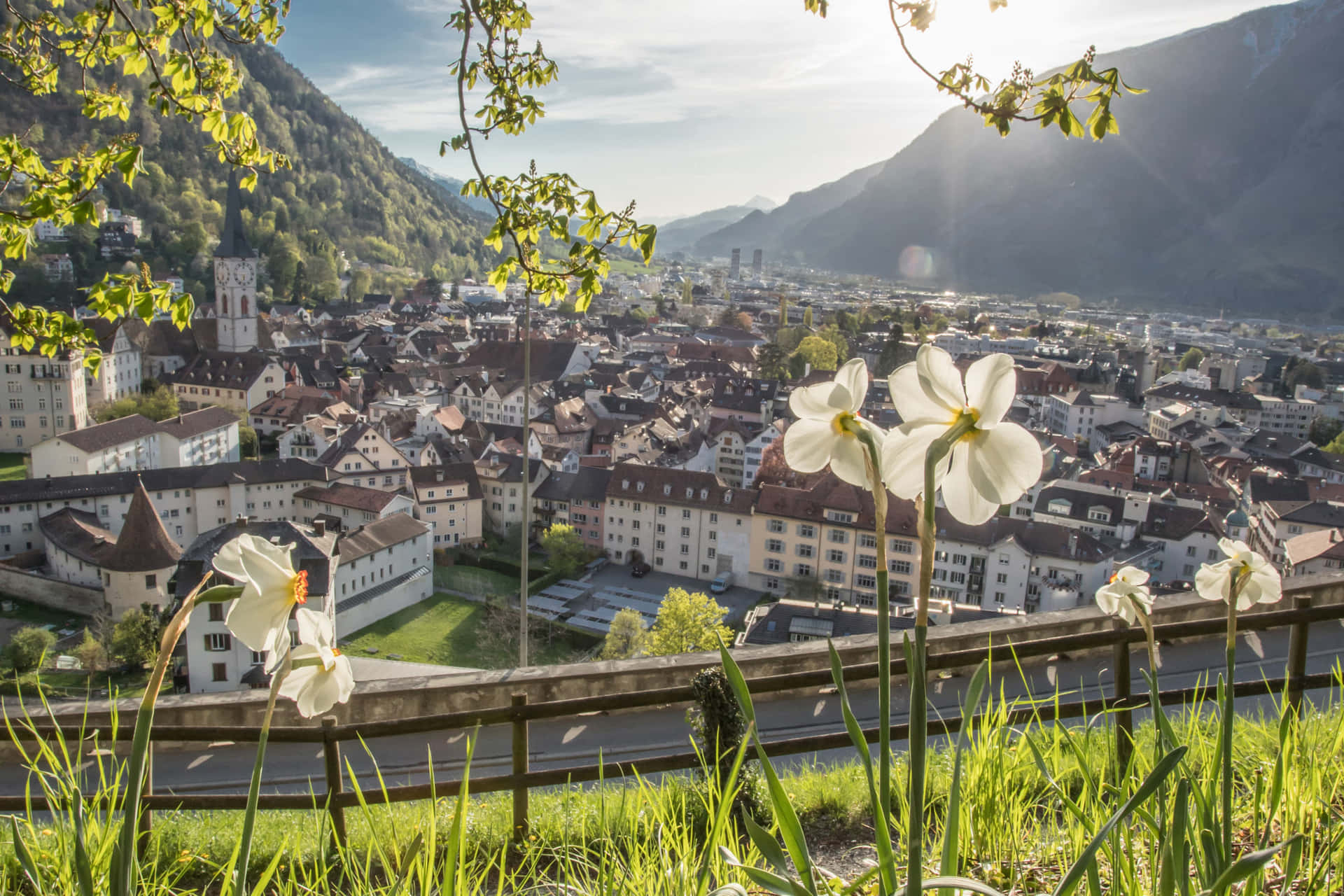 Chur Cityscapewith Flowers Wallpaper