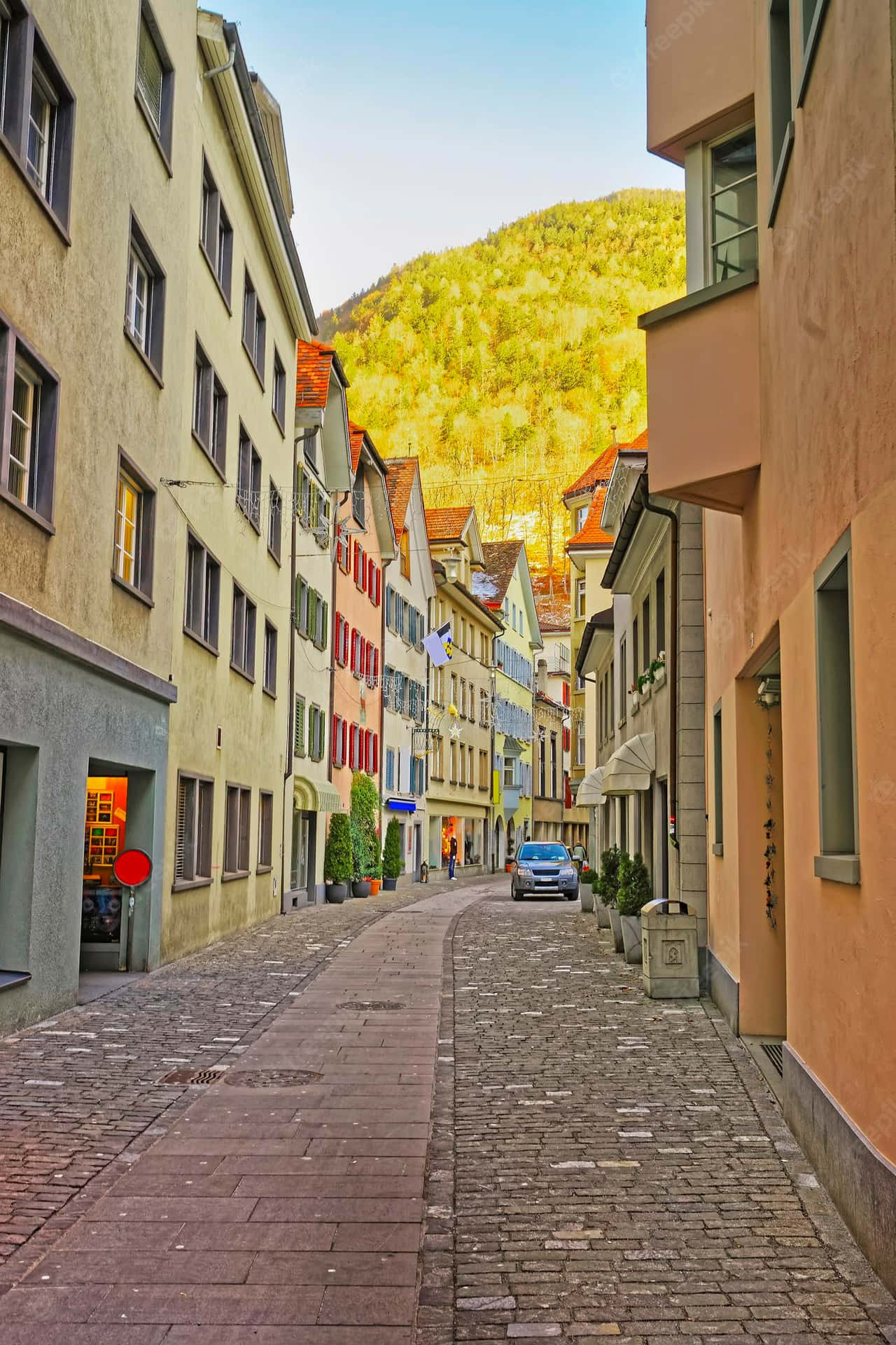 Chur Cobblestone Street Switzerland Wallpaper