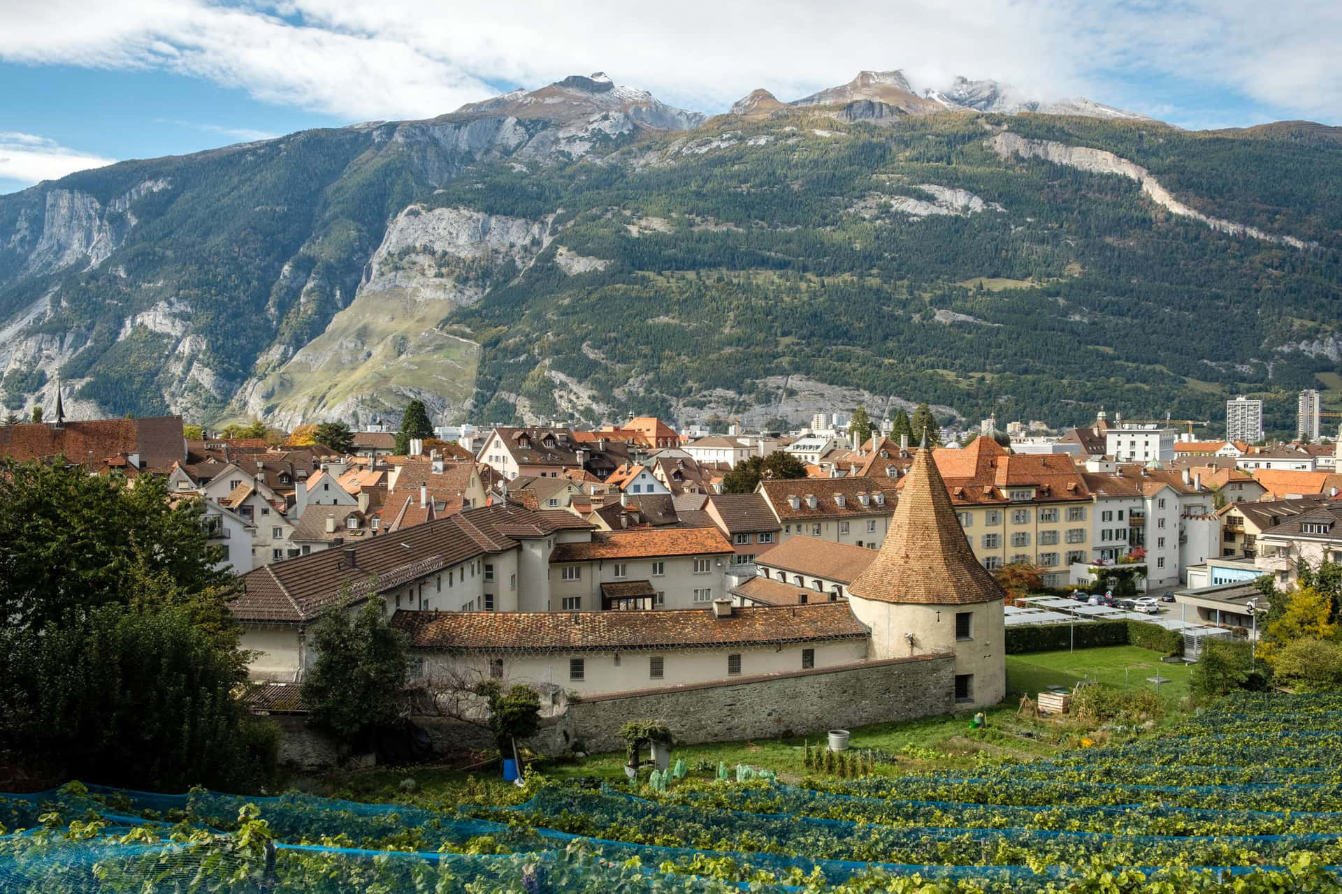 Chur Swiss Alpine Cityscape Wallpaper