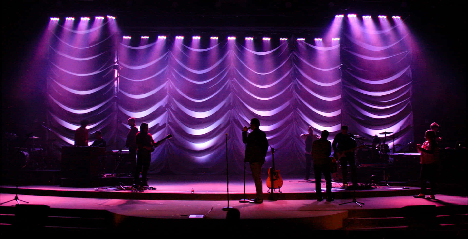 An Illuminated Church Stage Background