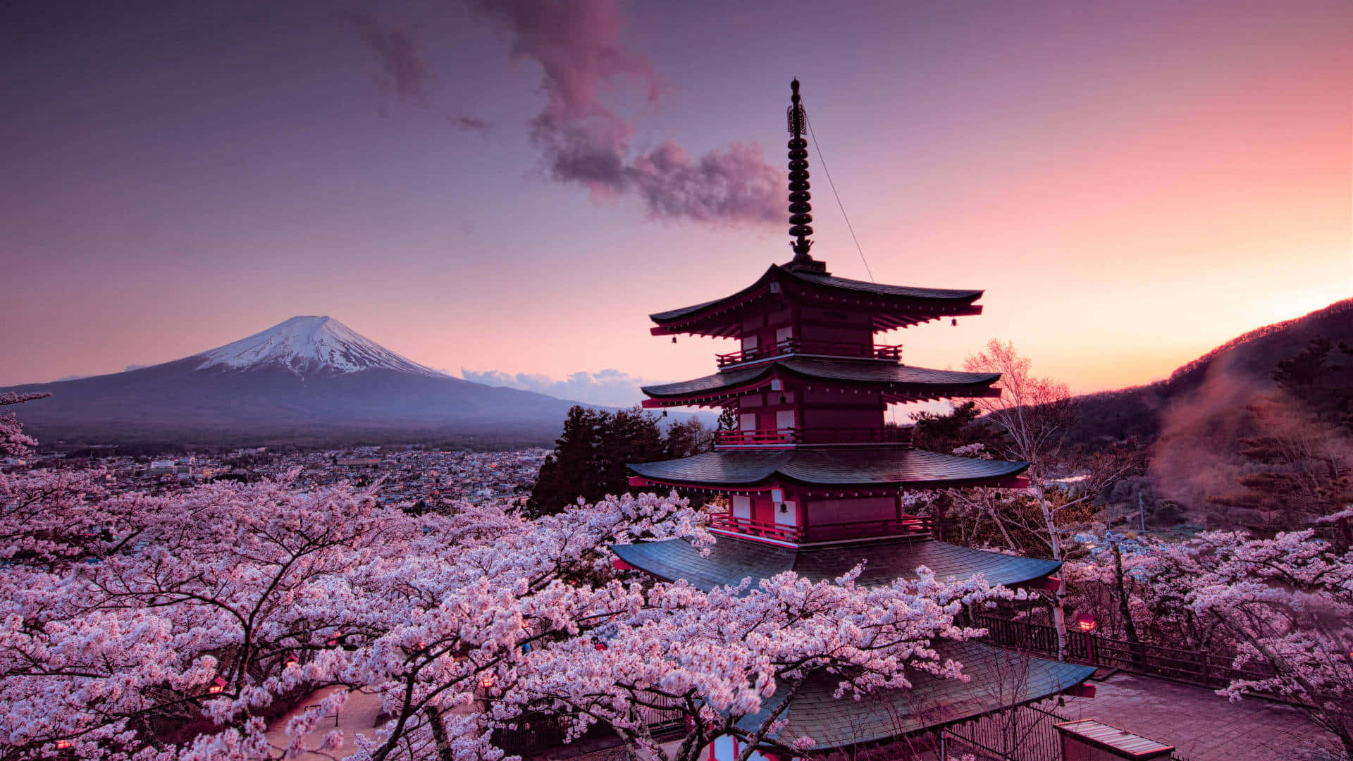 Chureito Pagoda Med Udsigt Over Mount Fuji Tapet Wallpaper