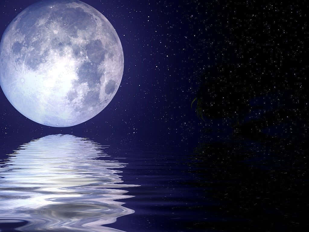 Cielonocturno Iluminado Por La Luna Con Estrellas Brillantes