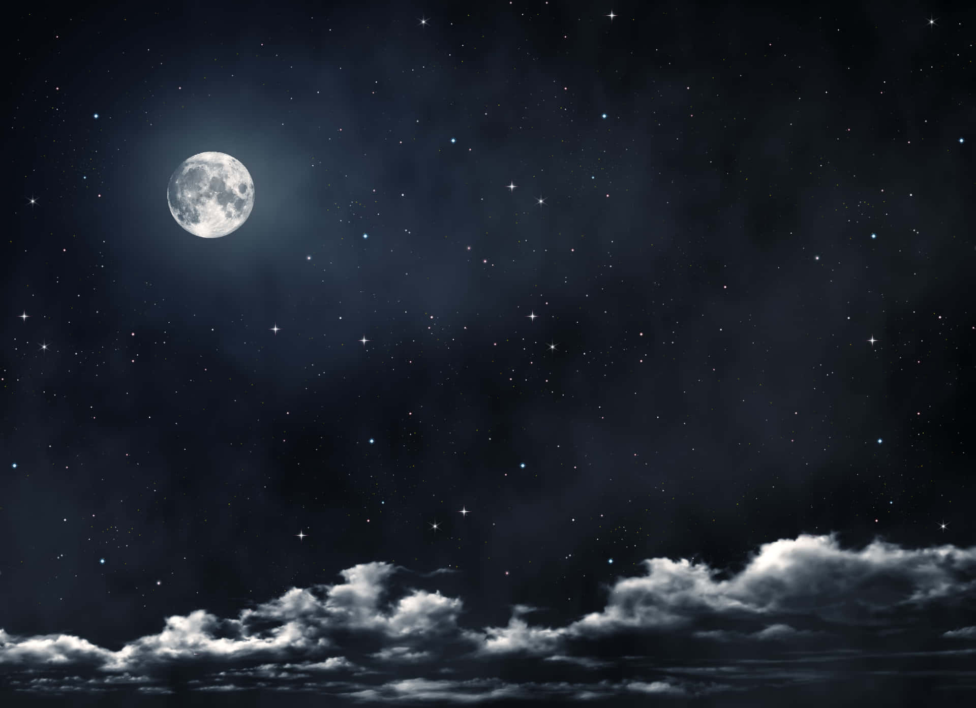 Cielonocturno Iluminado Por La Luna Con Estrellas.