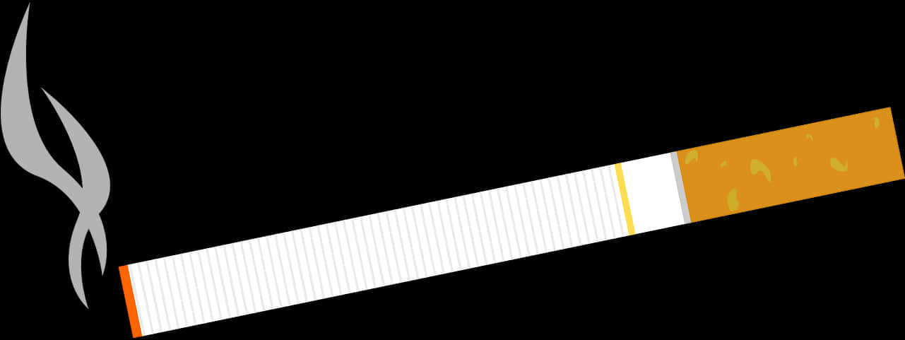 Cigarette Graphic Illustration Wallpaper — A lit cigarette with gray smoke curling upward against a solid black background.