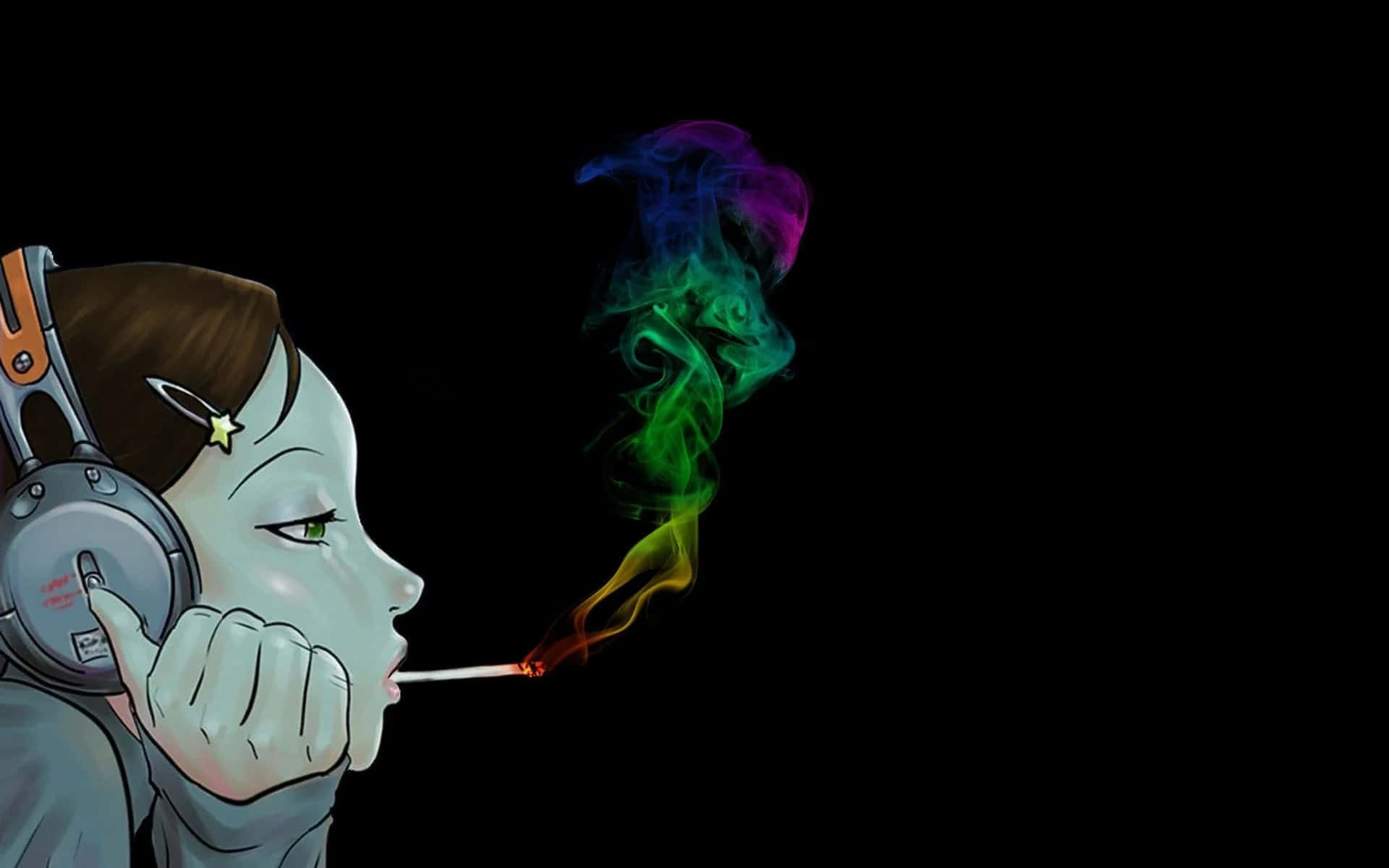 Animated Girl Rainbow Color Smoke Cigarette Picture