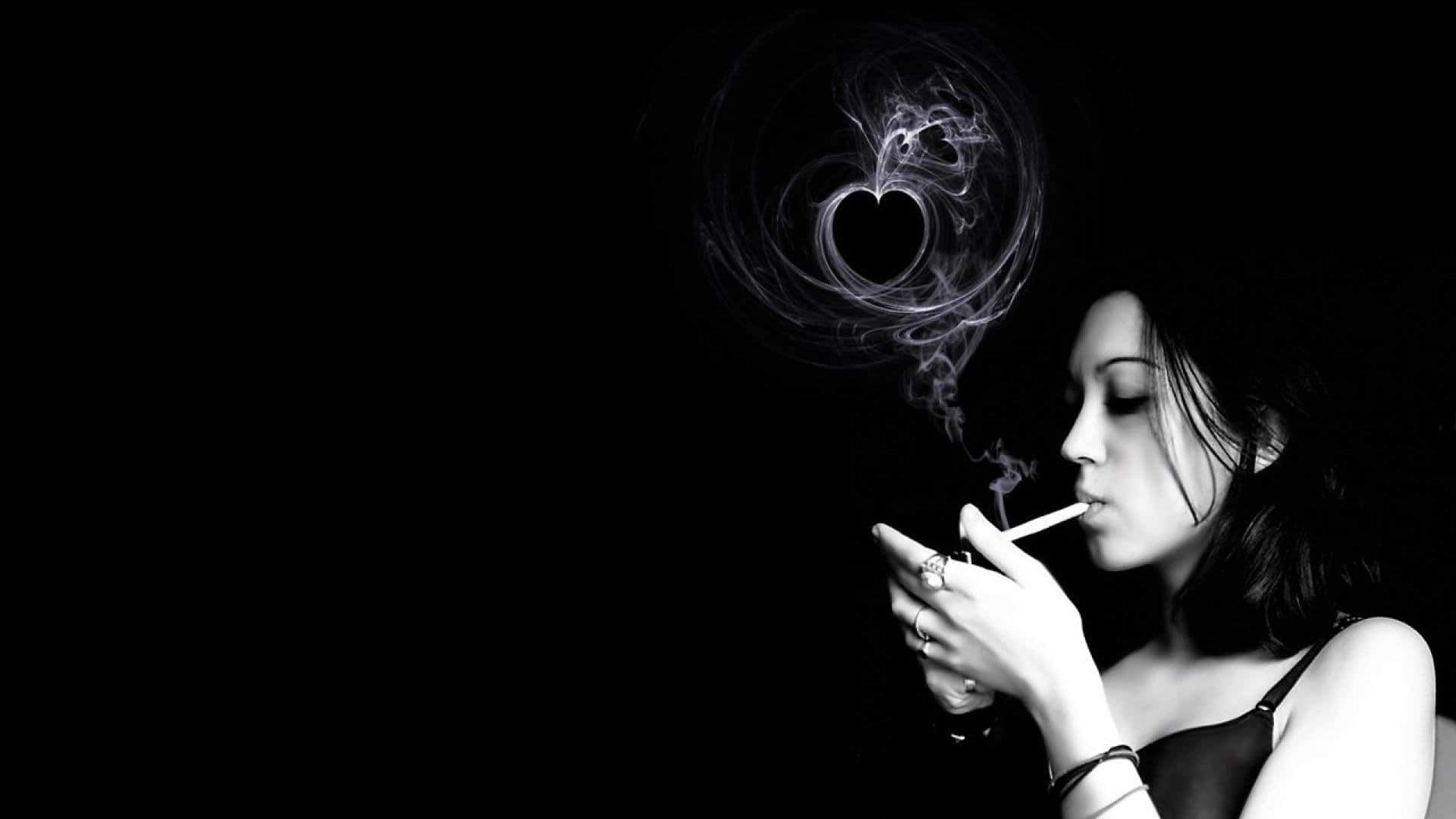 Unge Kvinder Sort Hvid Cigaret Billede Tapet