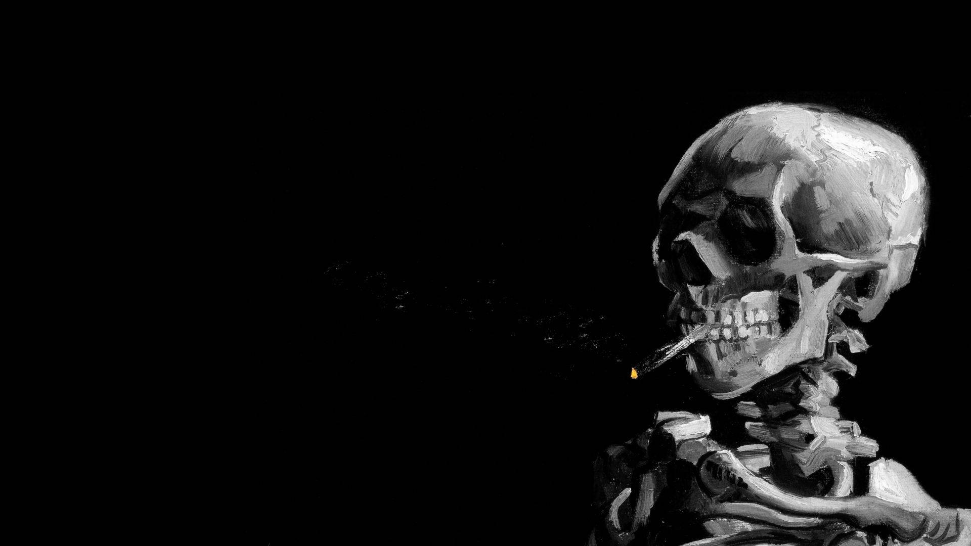 Bildskärmsbakgrundmed En Rökande Skelettcigarettrökare. Wallpaper