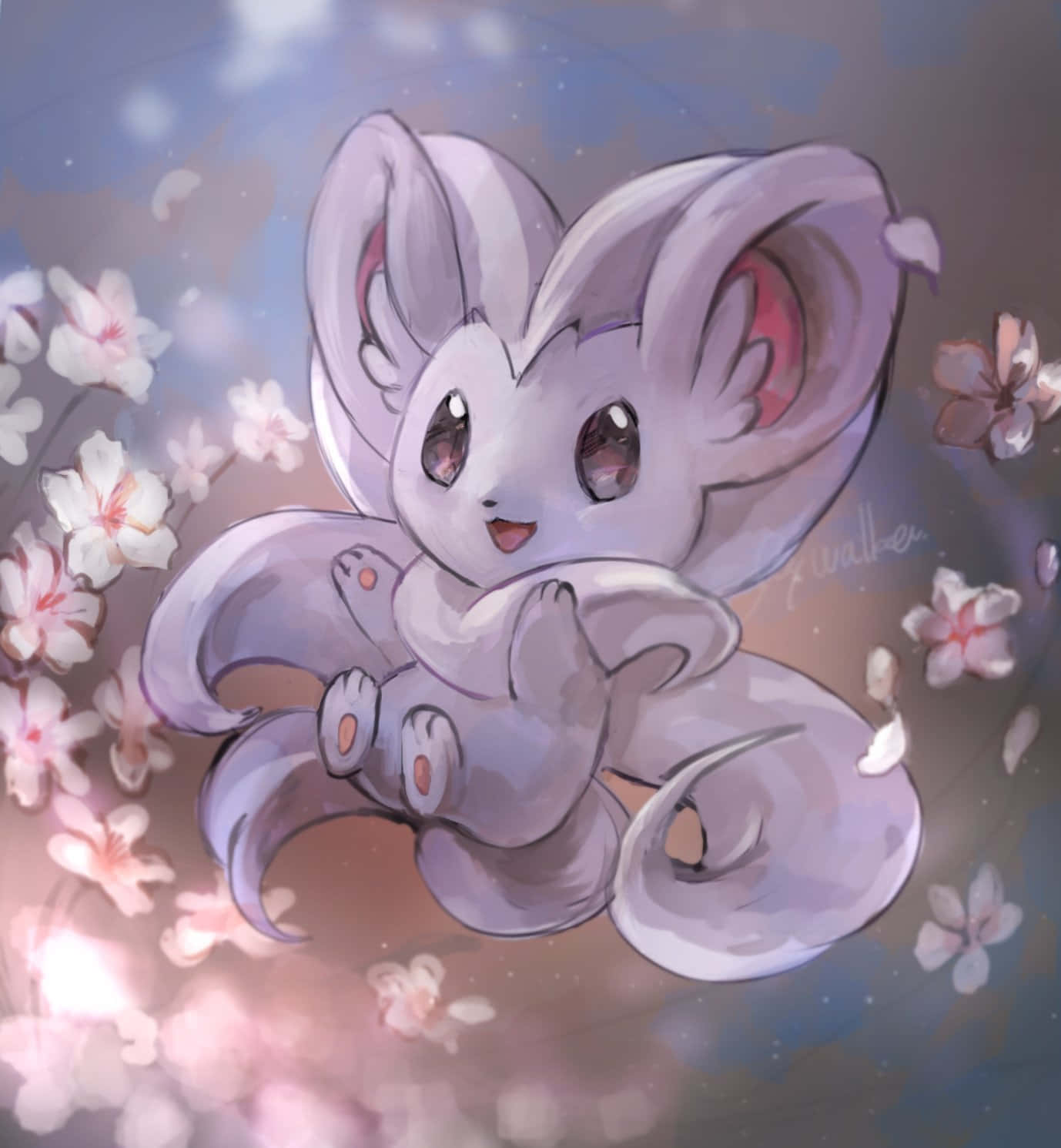 Cinccino Surrounded By Flowers Wallpaper